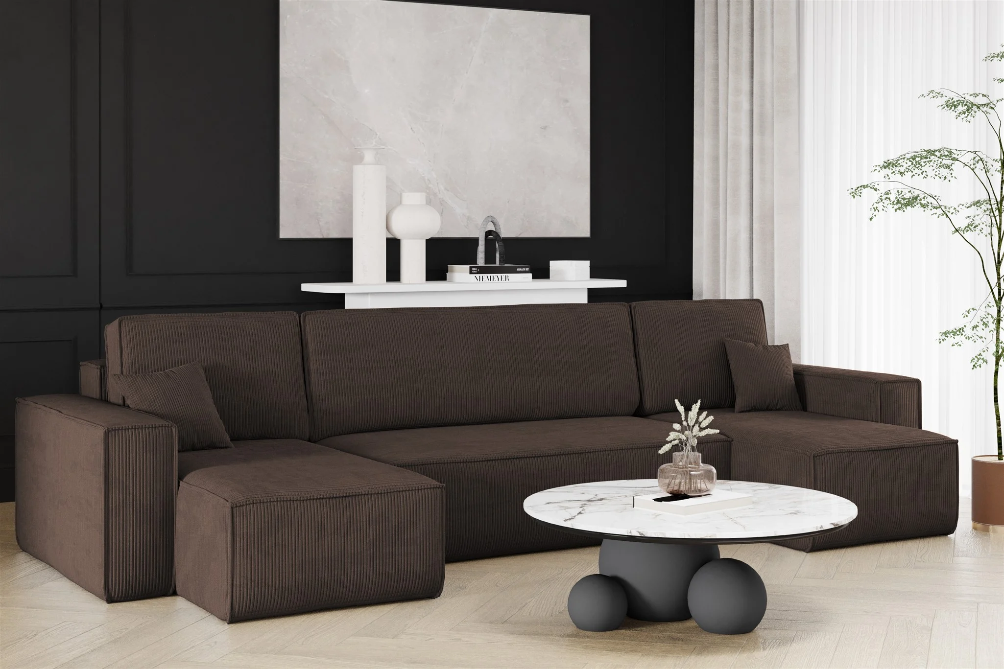 Wohnlandschaft Schlafsofa Sofa MARIS Stoff Poso Braun - Fun Möbel