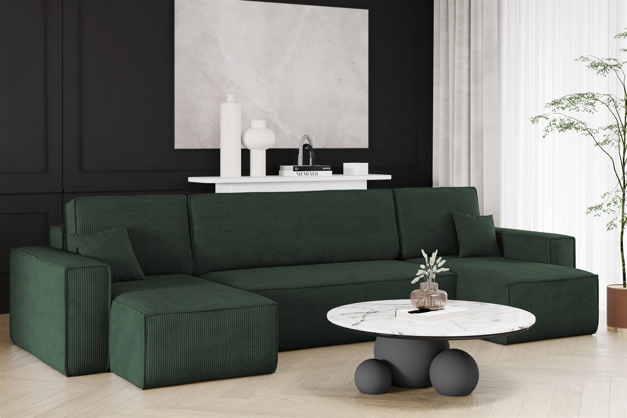 Wohnlandschaft Schlafsofa Sofa MARIS Stoff Poso Dunkelgrün - Fun Möbel