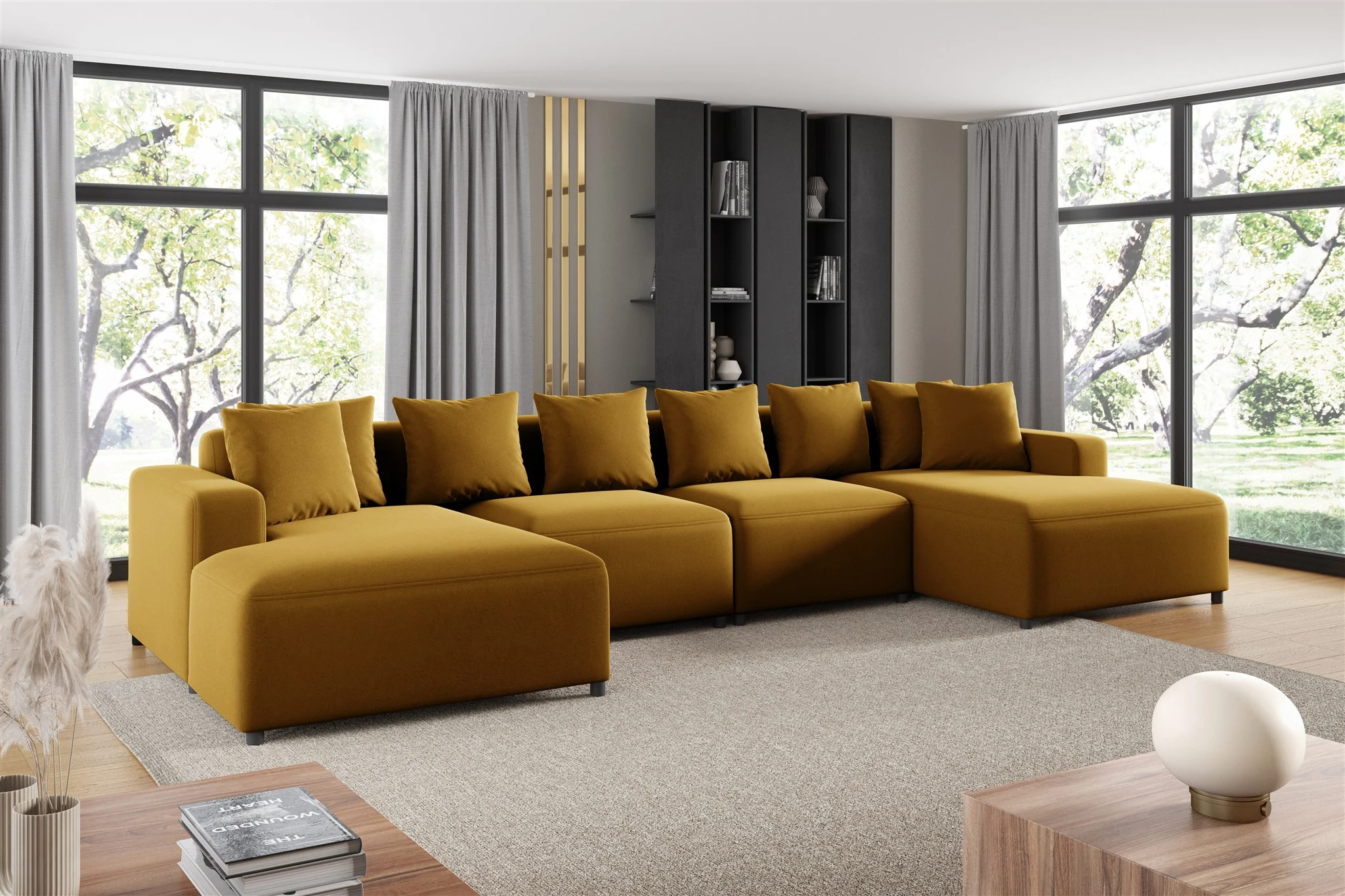 Wohnlandschaft Sofa U-Form Designersofa MEGAN in Stoff Salvador Honiggelb