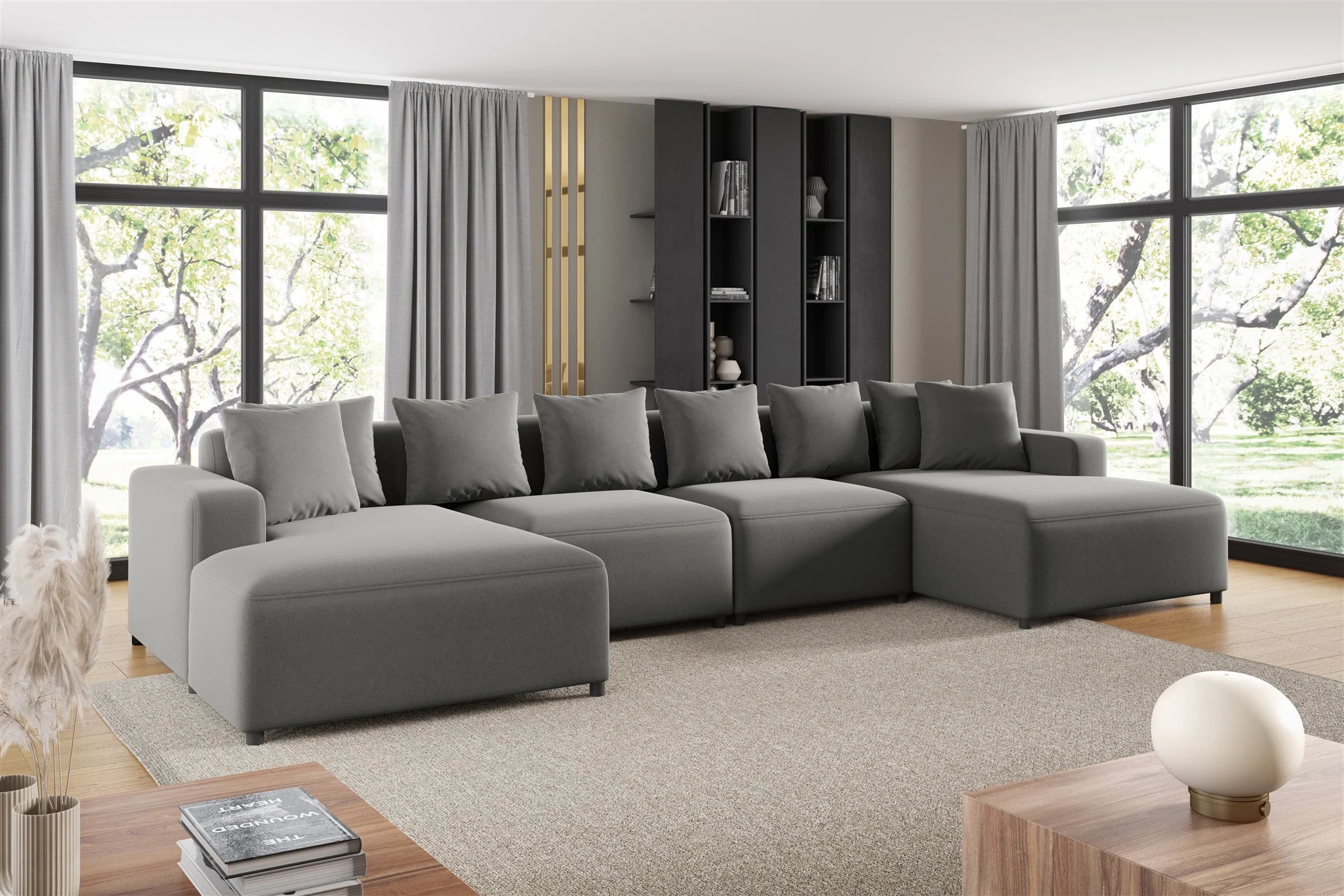 Wohnlandschaft Sofa U-Form Designersofa MEGAN in Stoff Salvador Grau