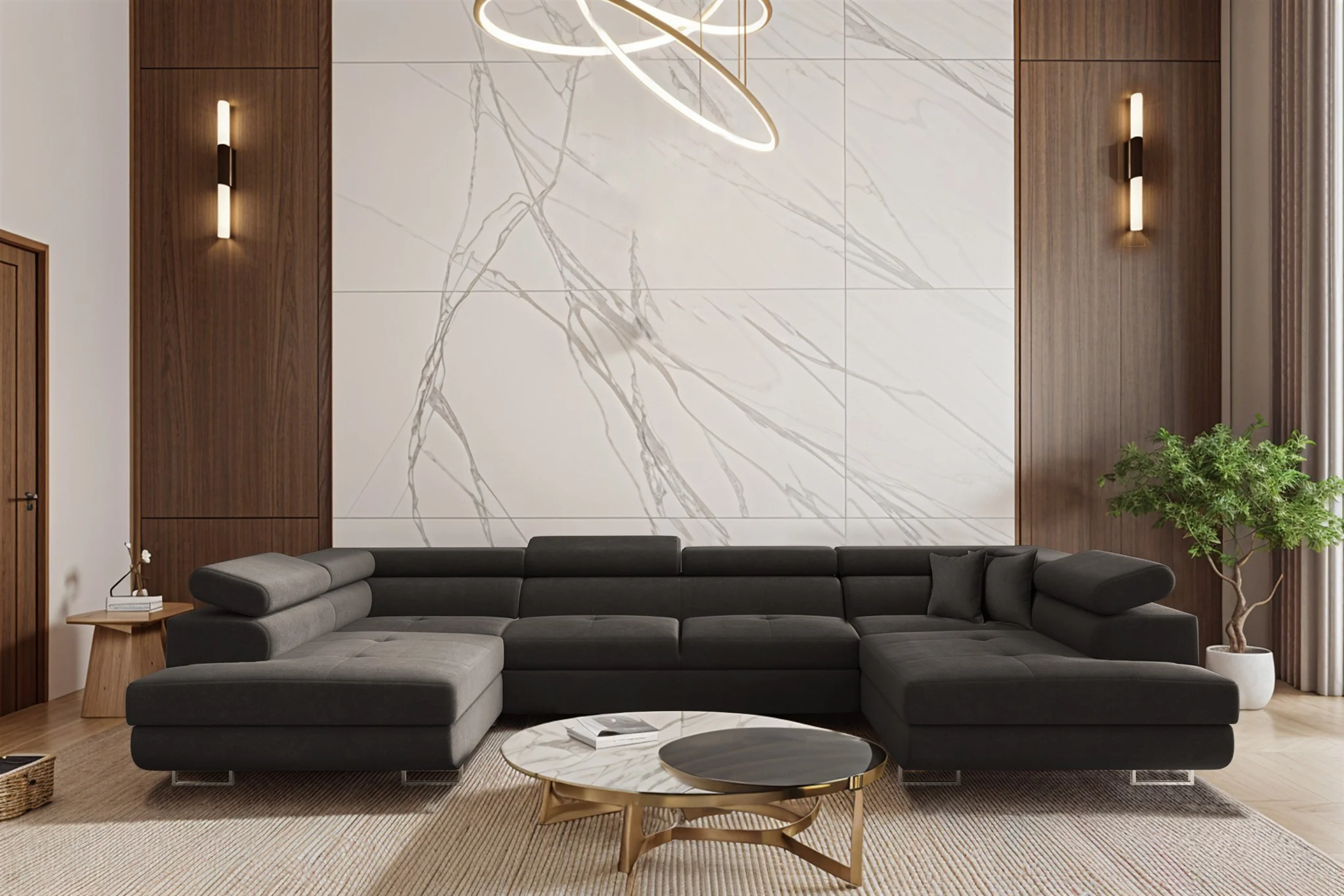 Wohnlandschaft Schlafsofa Sofa CARMELO in Stoff Nova Grafit - Fun Möbel