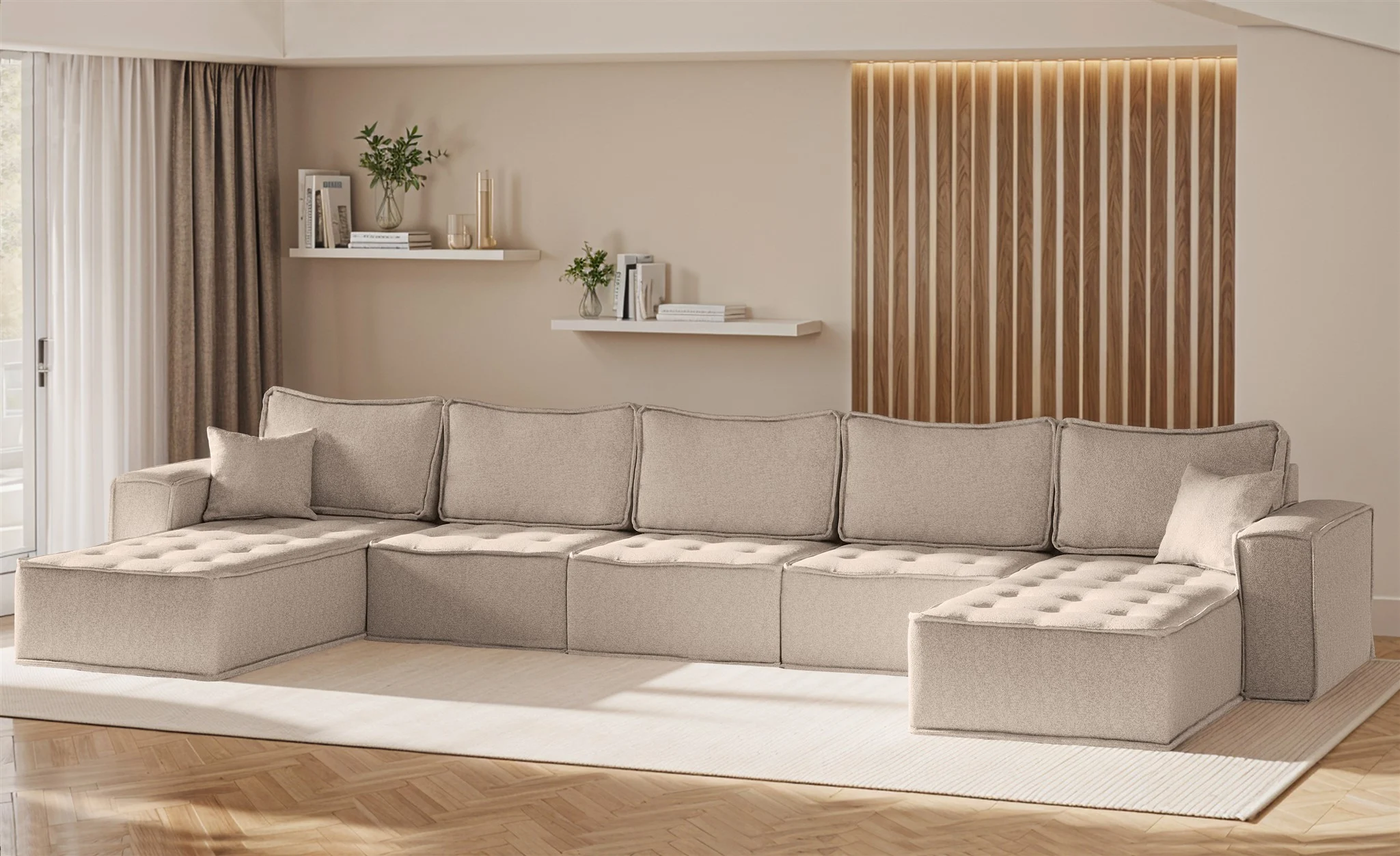 Wohnlandschaft Sofa U-Form Modulsofa-Set 5-teilig SANDE Stoff Alpine Toffee