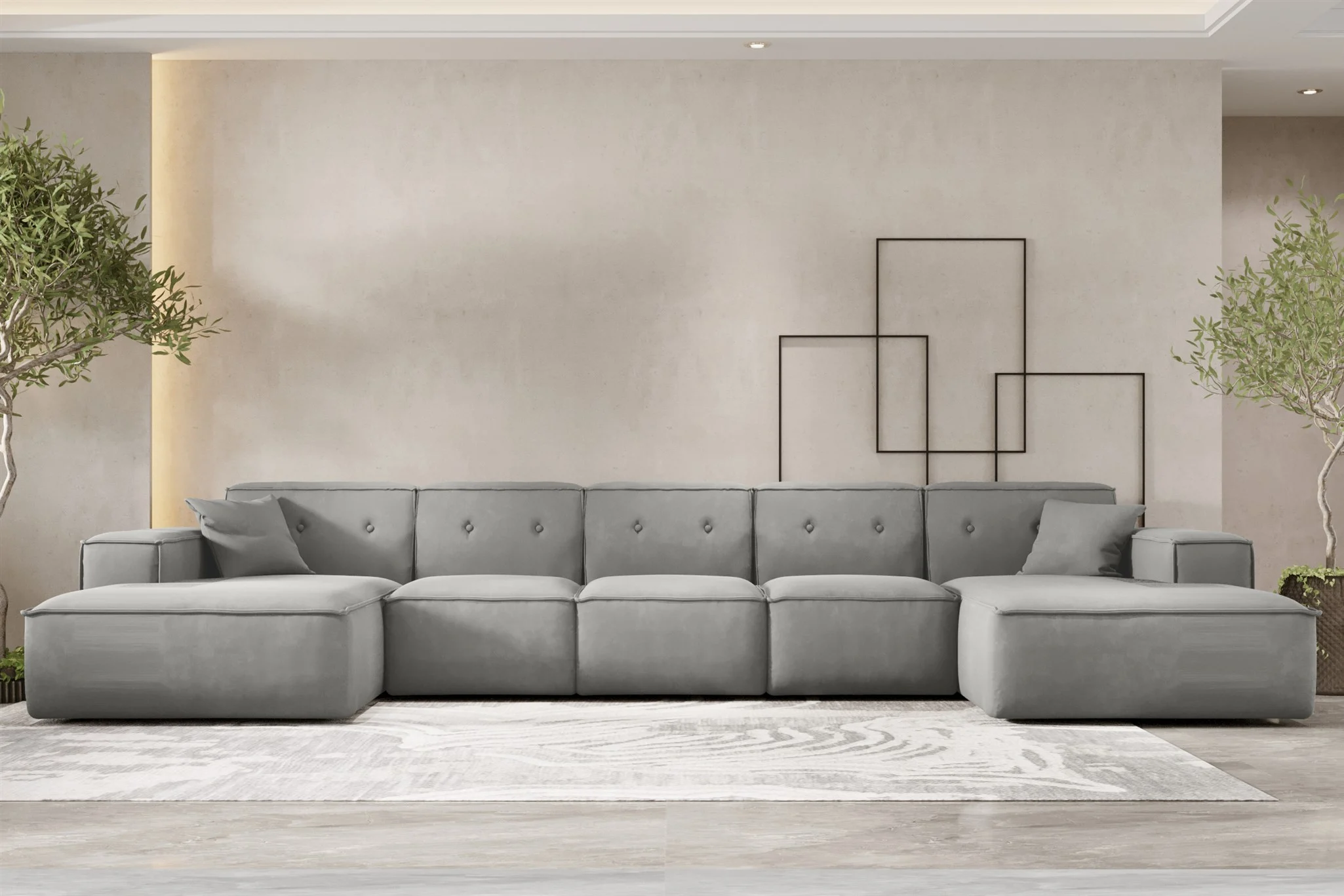 Wohnlandschaft Sofa U-Form CESINA XL in Stoff Opera Velvet Steingrau