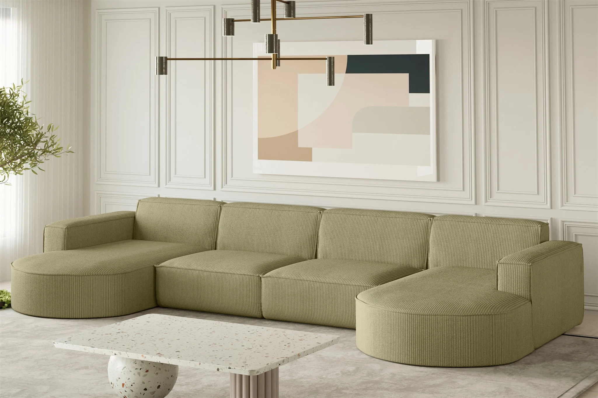 Wohnlandschaft U-Form Sofa PALMA XL in Stoff Scala Kiwi