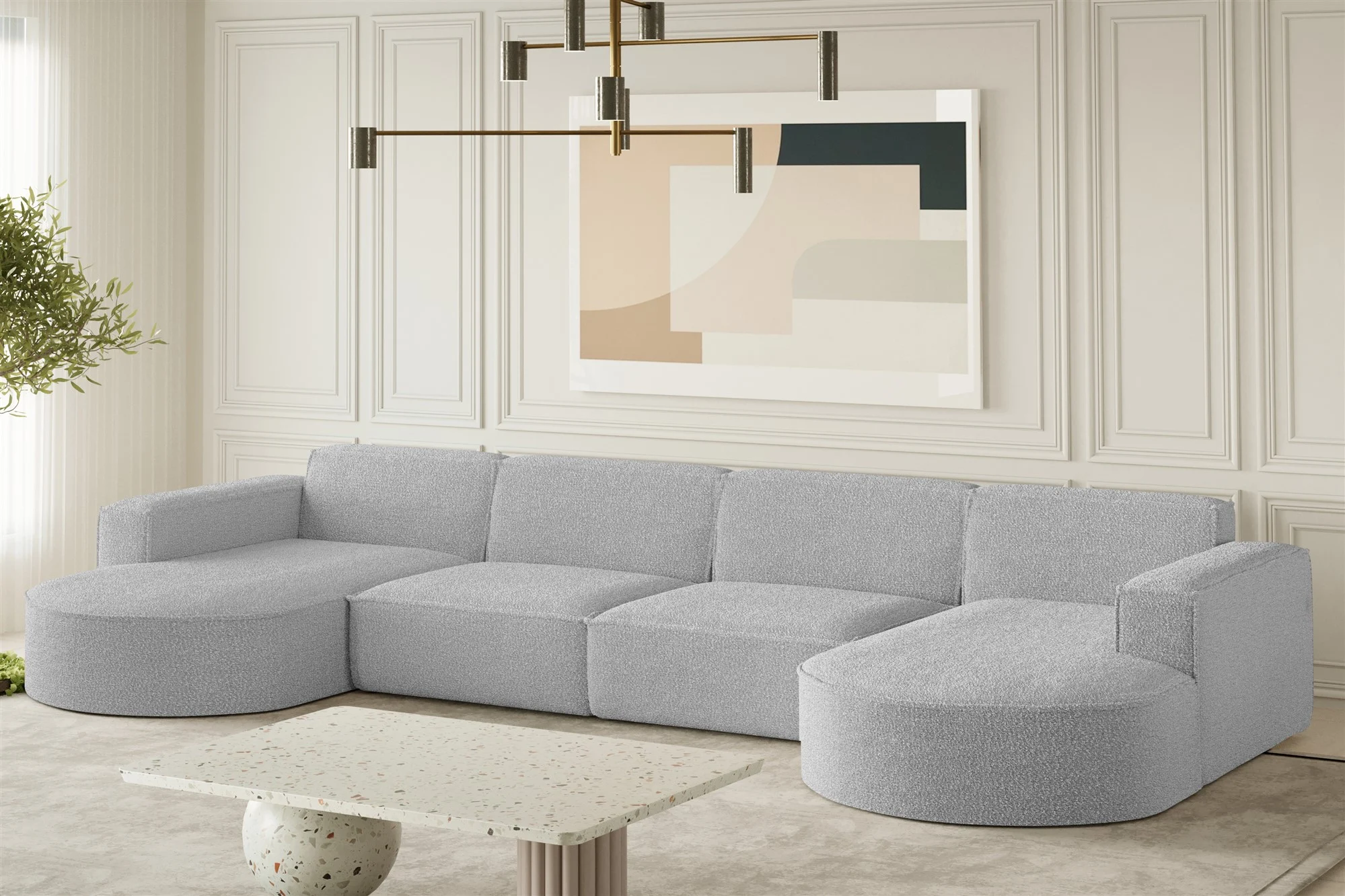 Wohnlandschaft U-Form Sofa PALMA XL in Stoff Ascot Toffee