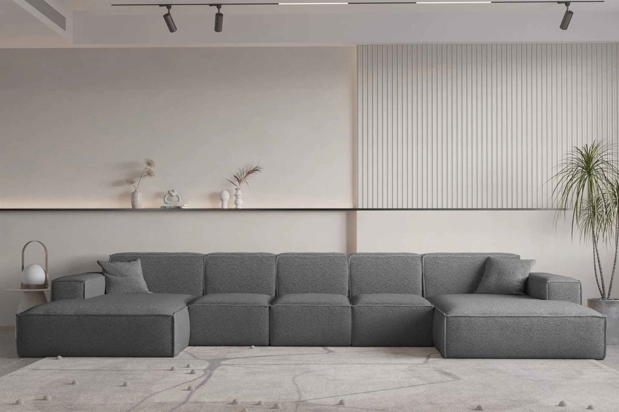 Wohnlandschaft U-Form CELES PREMIUM XL in Stoff Ascot Bukla Graphit