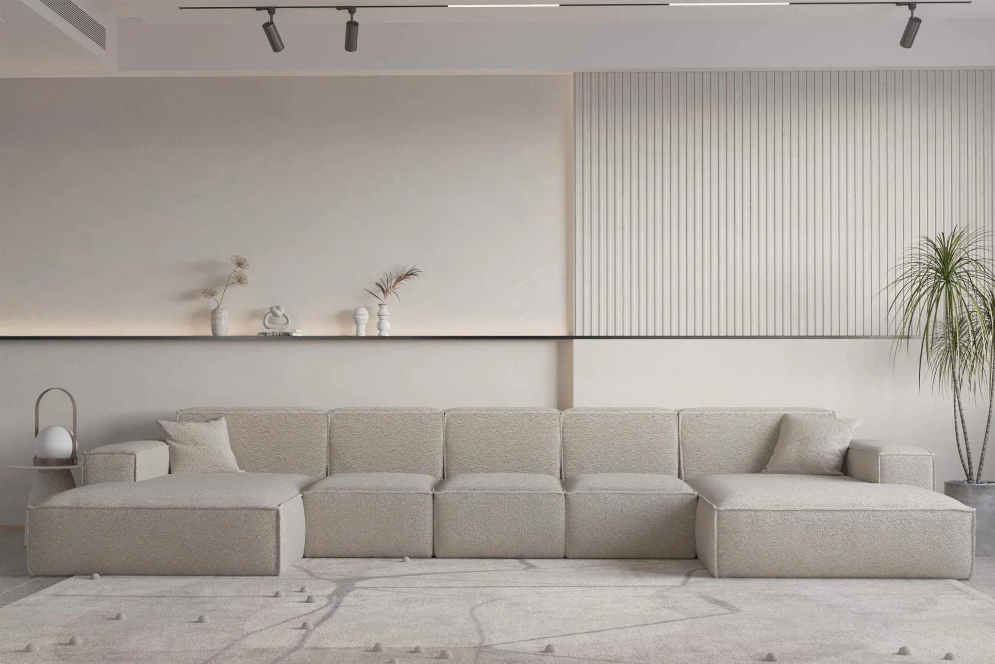 Wohnlandschaft U-Form CELES PREMIUM XL in Stoff Ascot Bukla Beige