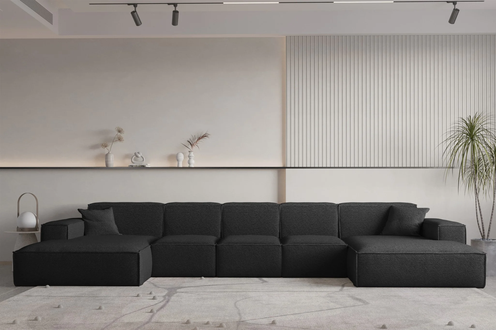 Wohnlandschaft U-Form CELES PREMIUM XL in Stoff Ascot Bukla Schwarz