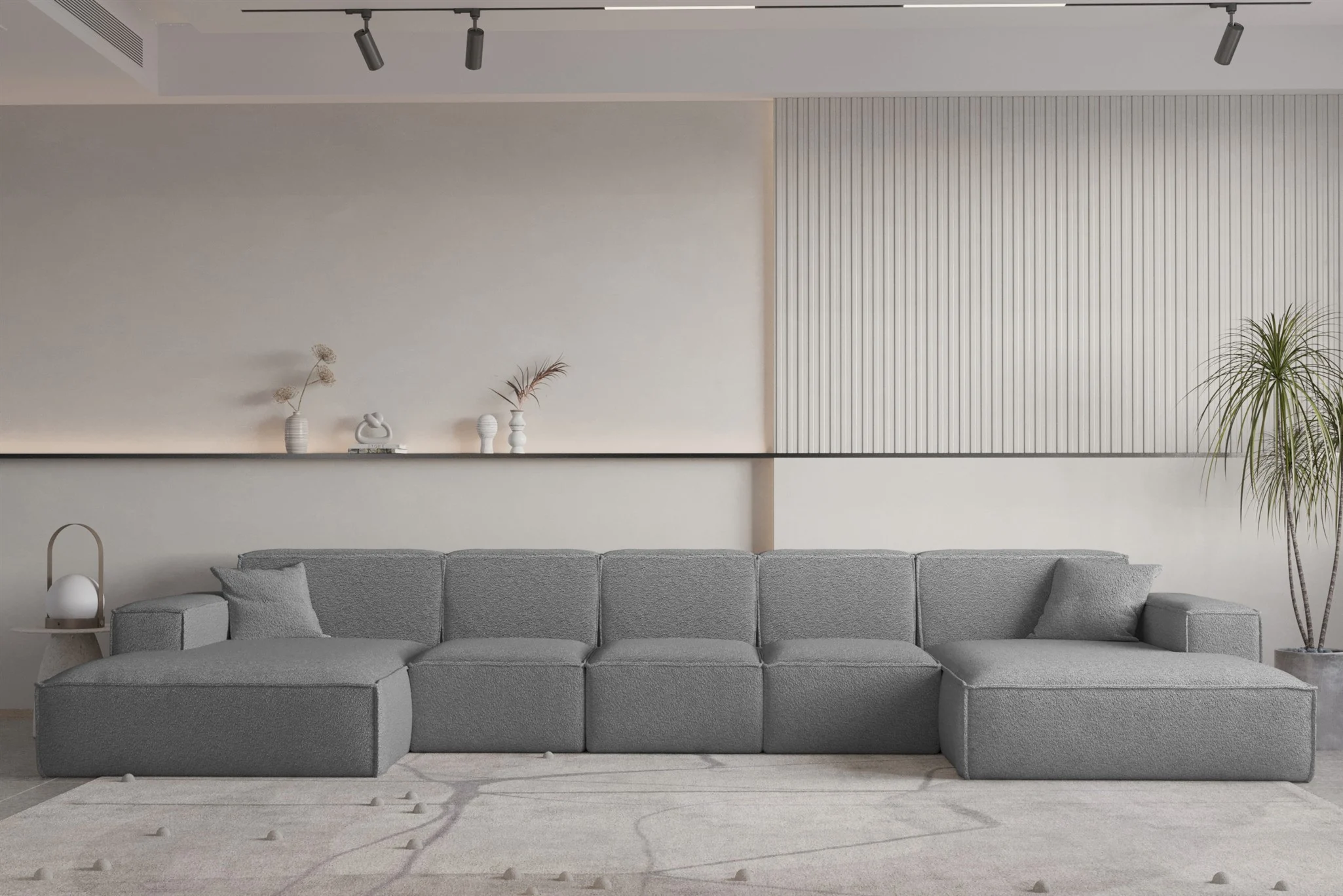 Wohnlandschaft U-Form CELES PREMIUM XL in Stoff Ascot Bukla Grau