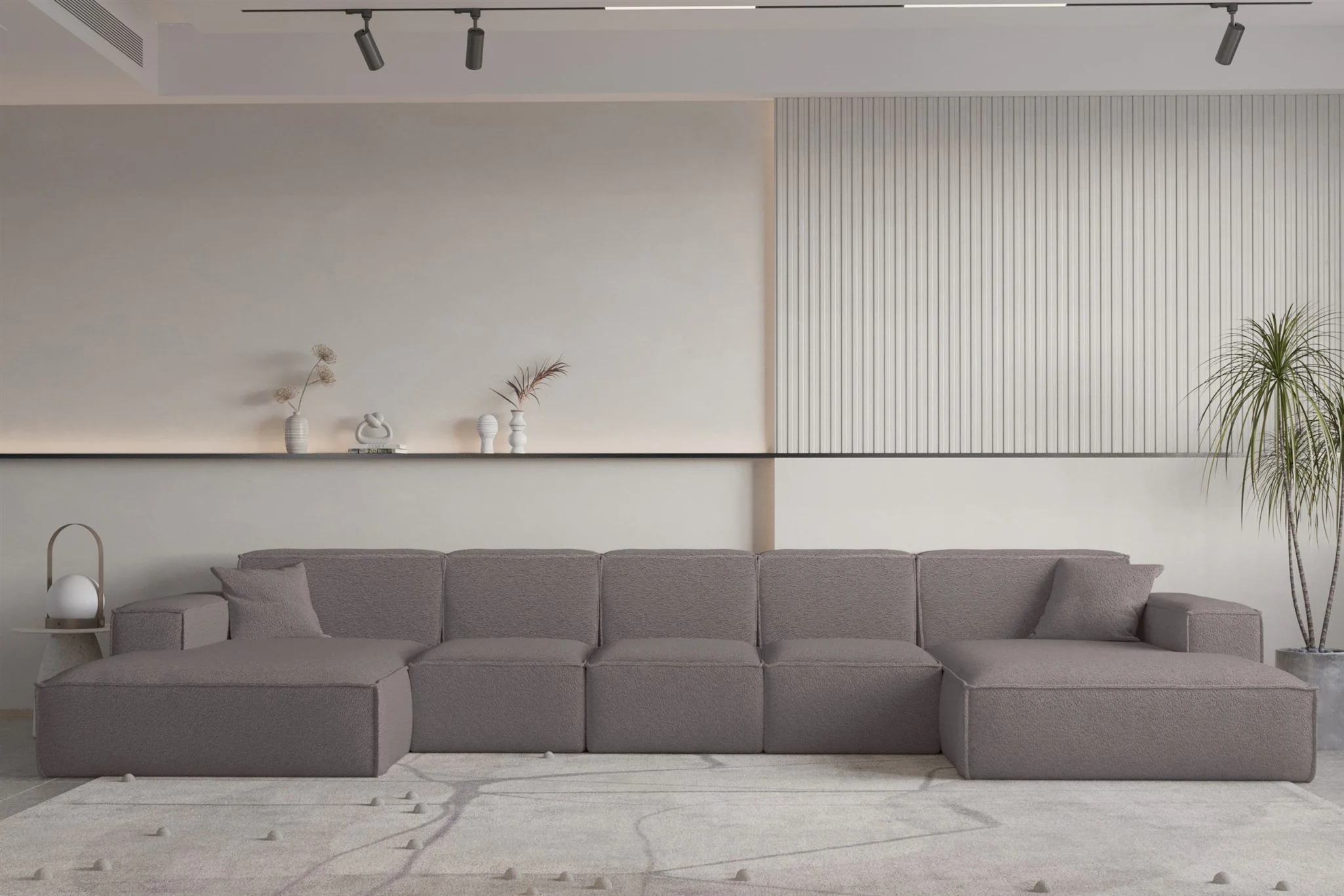 Wohnlandschaft U-Form CELES PREMIUM XL in Stoff Ascot Bukla Taupe