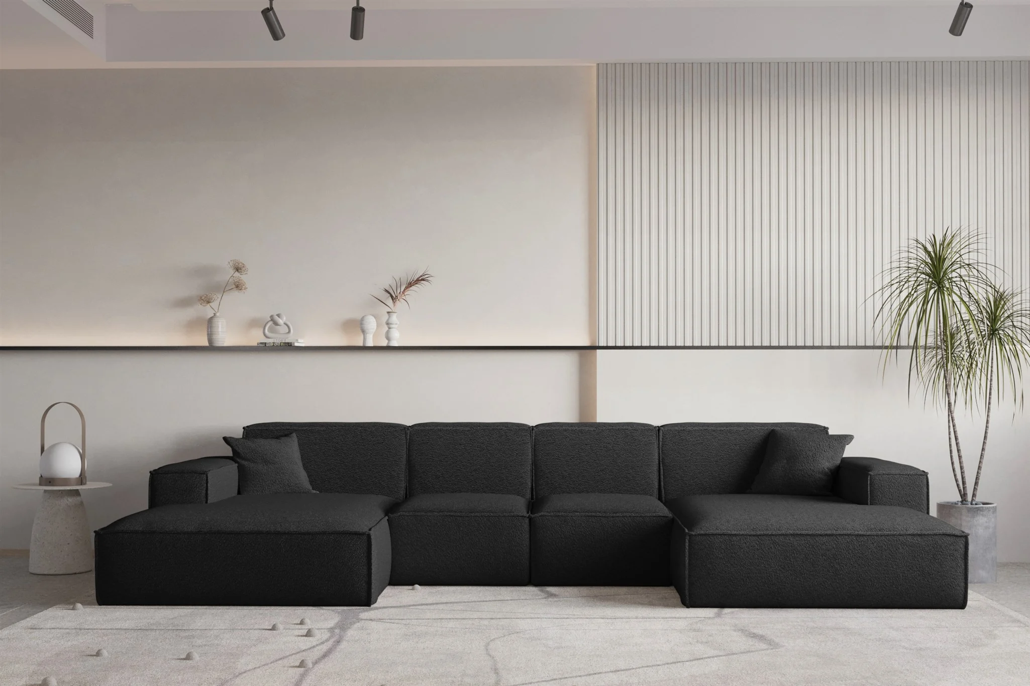 Wohnlandschaft U-Form CELES PREMIUM XS in Stoff Ascot Bukla Schwarz