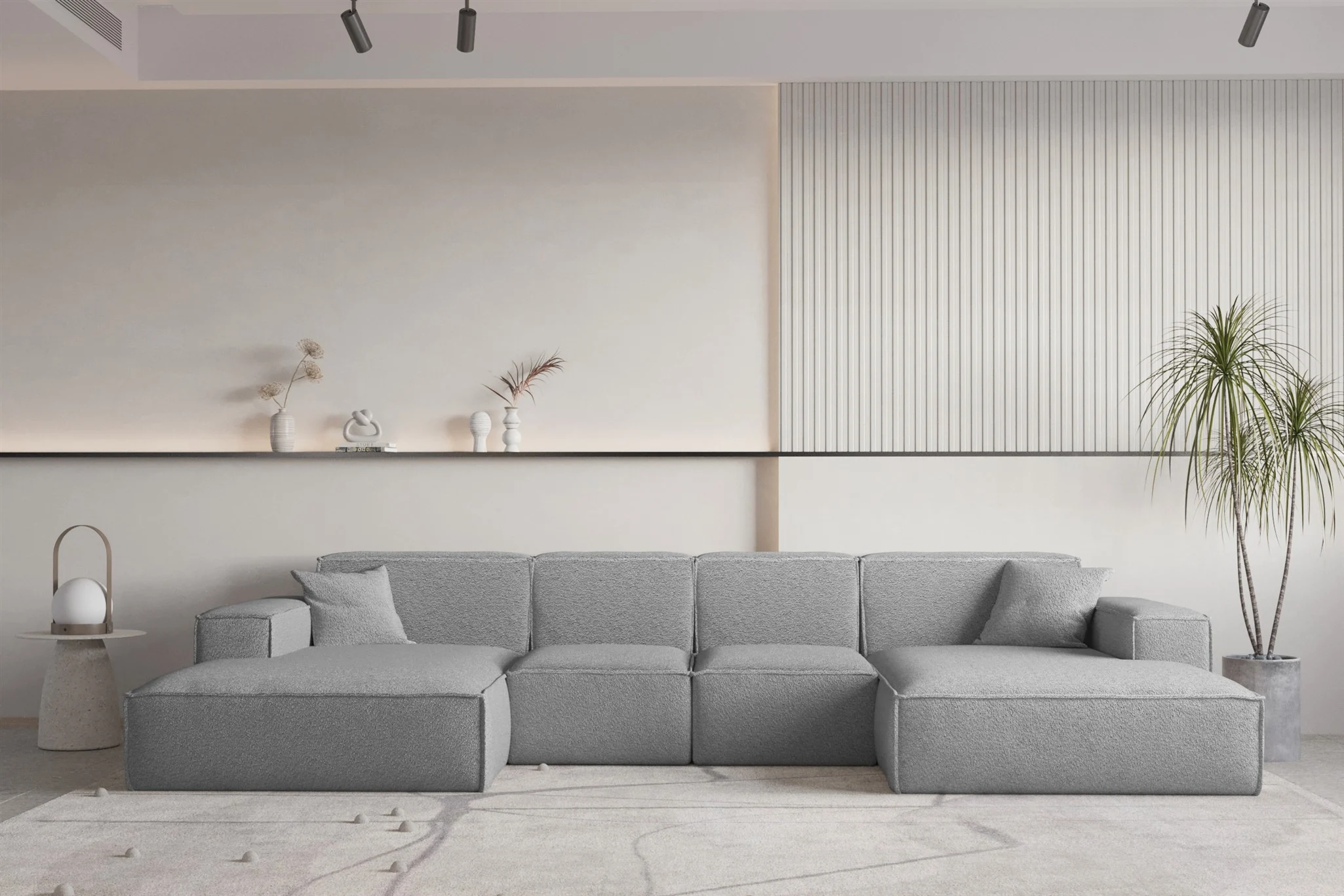 Wohnlandschaft U-Form CELES PREMIUM XS in Stoff Ascot Bukla Grau