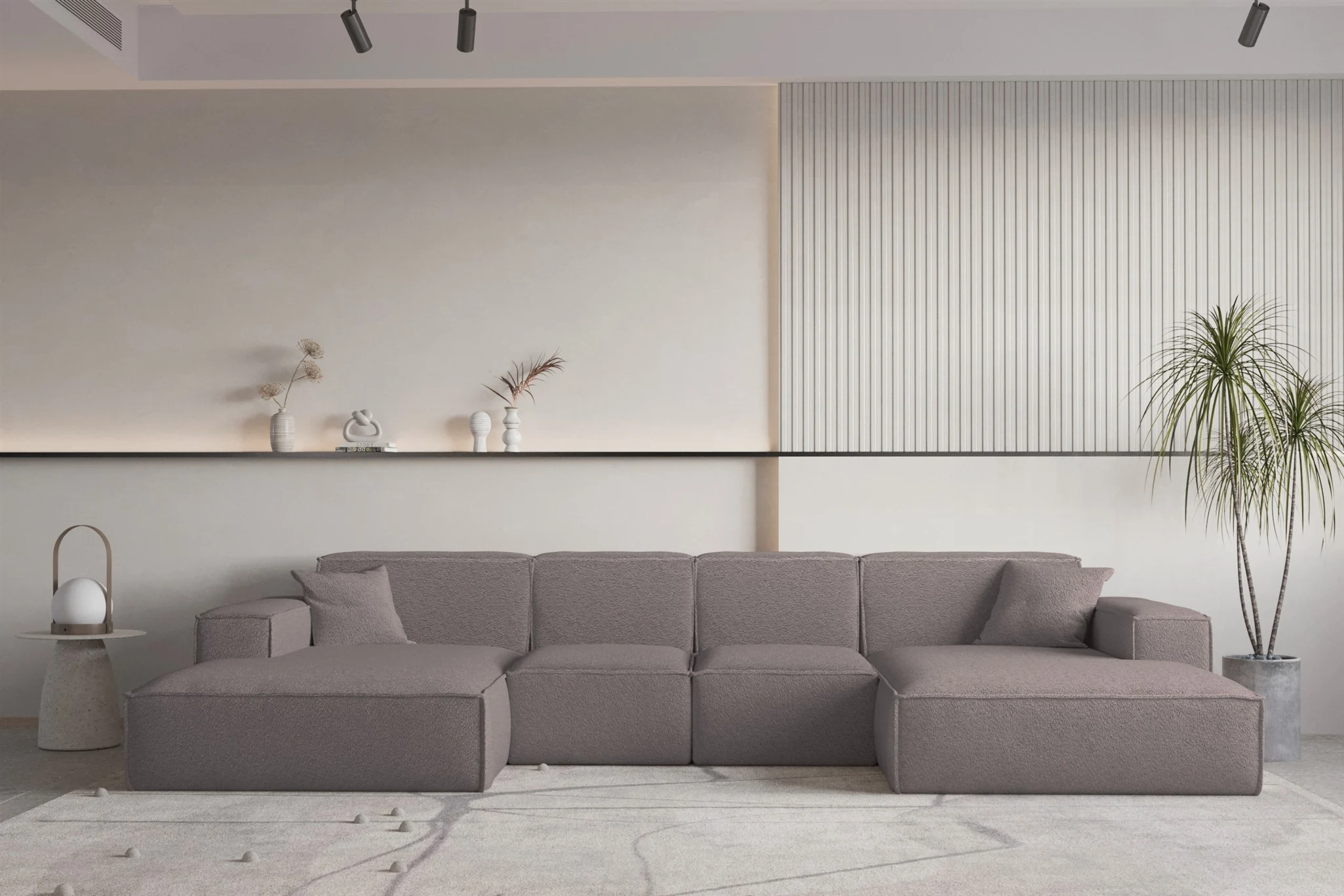 Wohnlandschaft U-Form CELES PREMIUM XS in Stoff Ascot Bukla Taupe