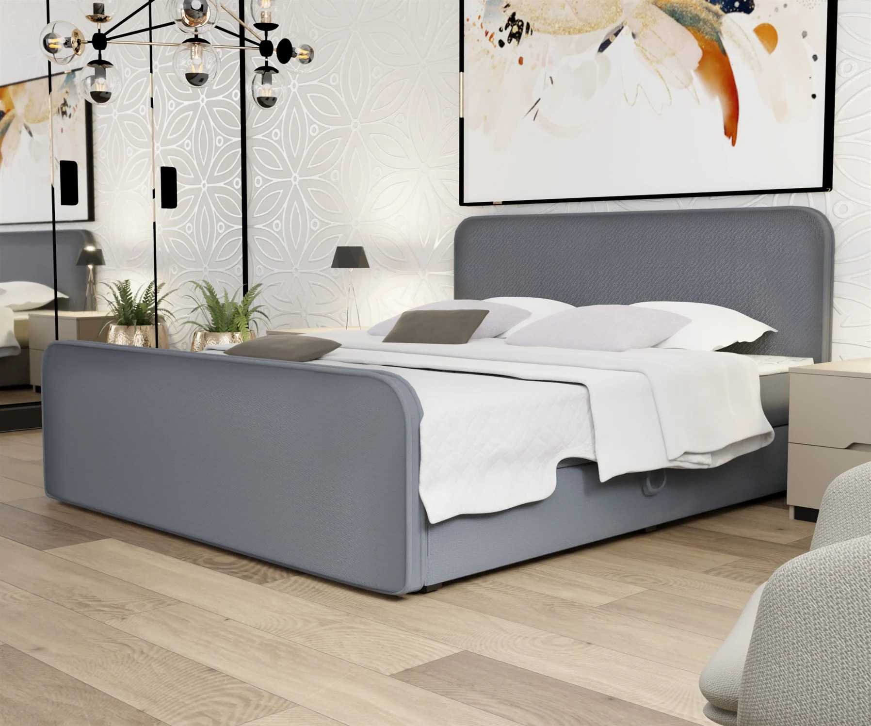 Boxspringbett Schlafzimmerbett MABEL 120x220cm Stoff Brooklyn Anthrazit - Fun Moebel