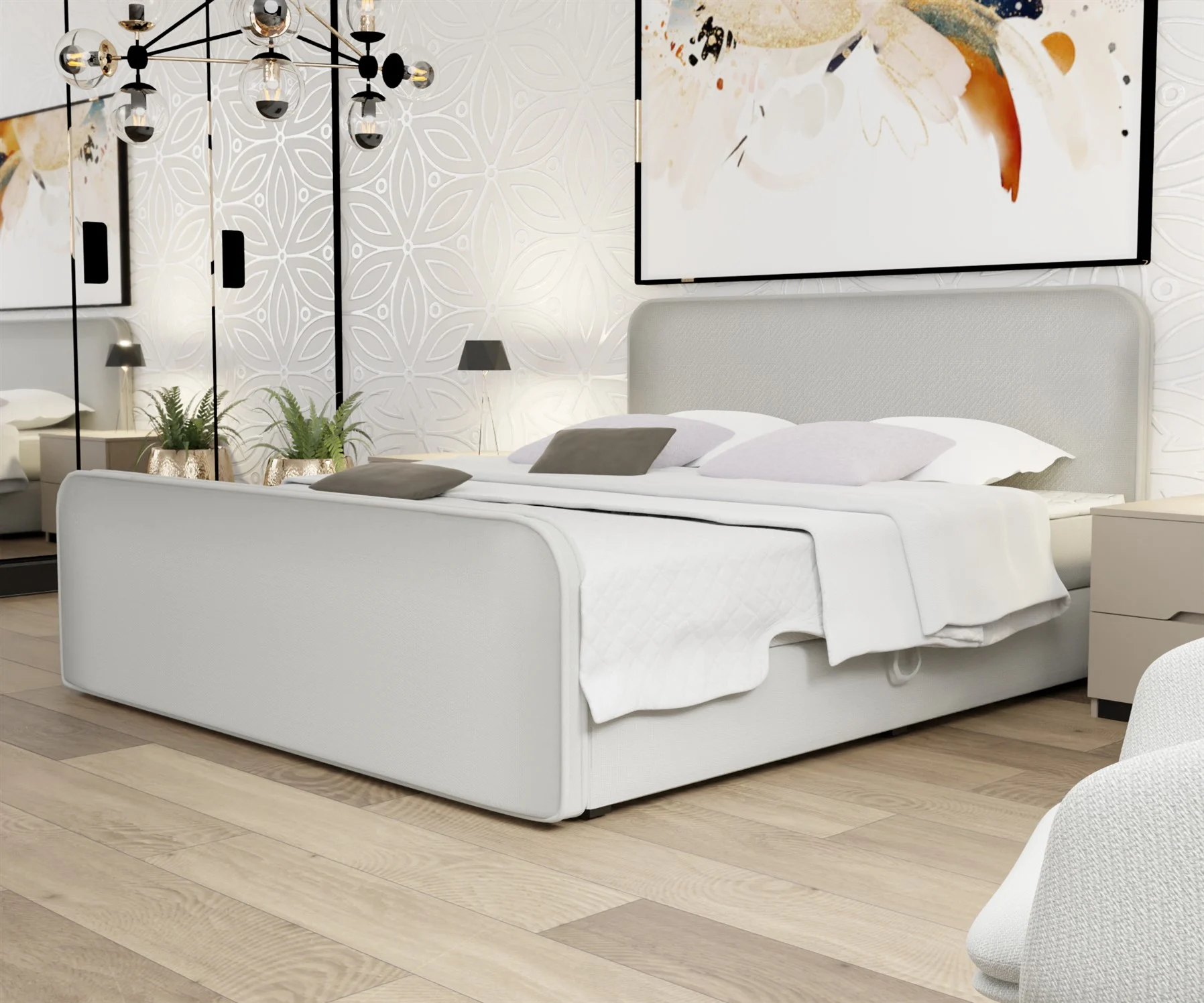 Boxspringbett Schlafzimmerbett MABEL 120x220cm Stoff Brooklyn Pearl - Fun Moebel