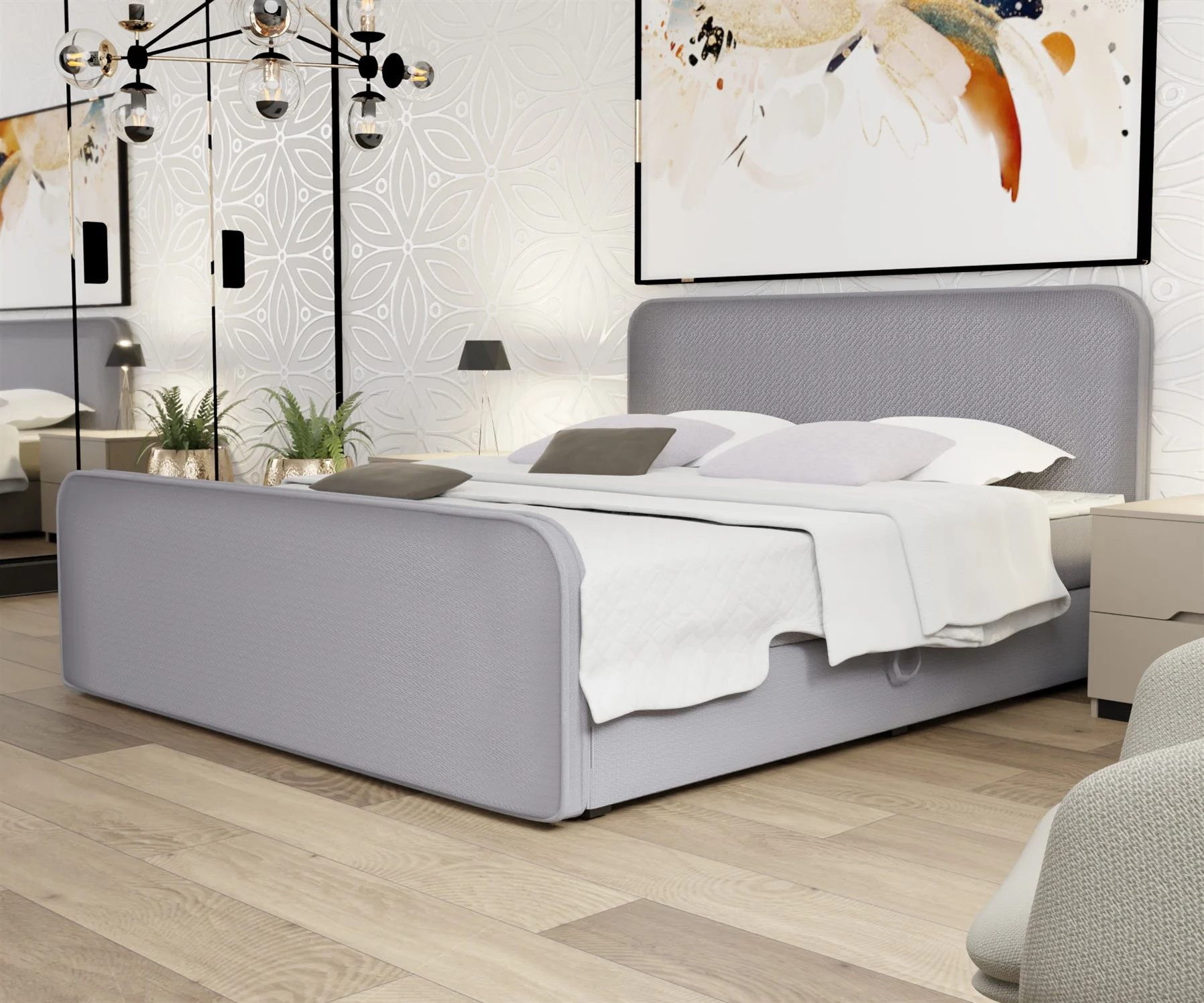 Boxspringbett Schlafzimmerbett MABEL 120x220cm Stoff Brooklyn Zementgrau - Fun Moebel