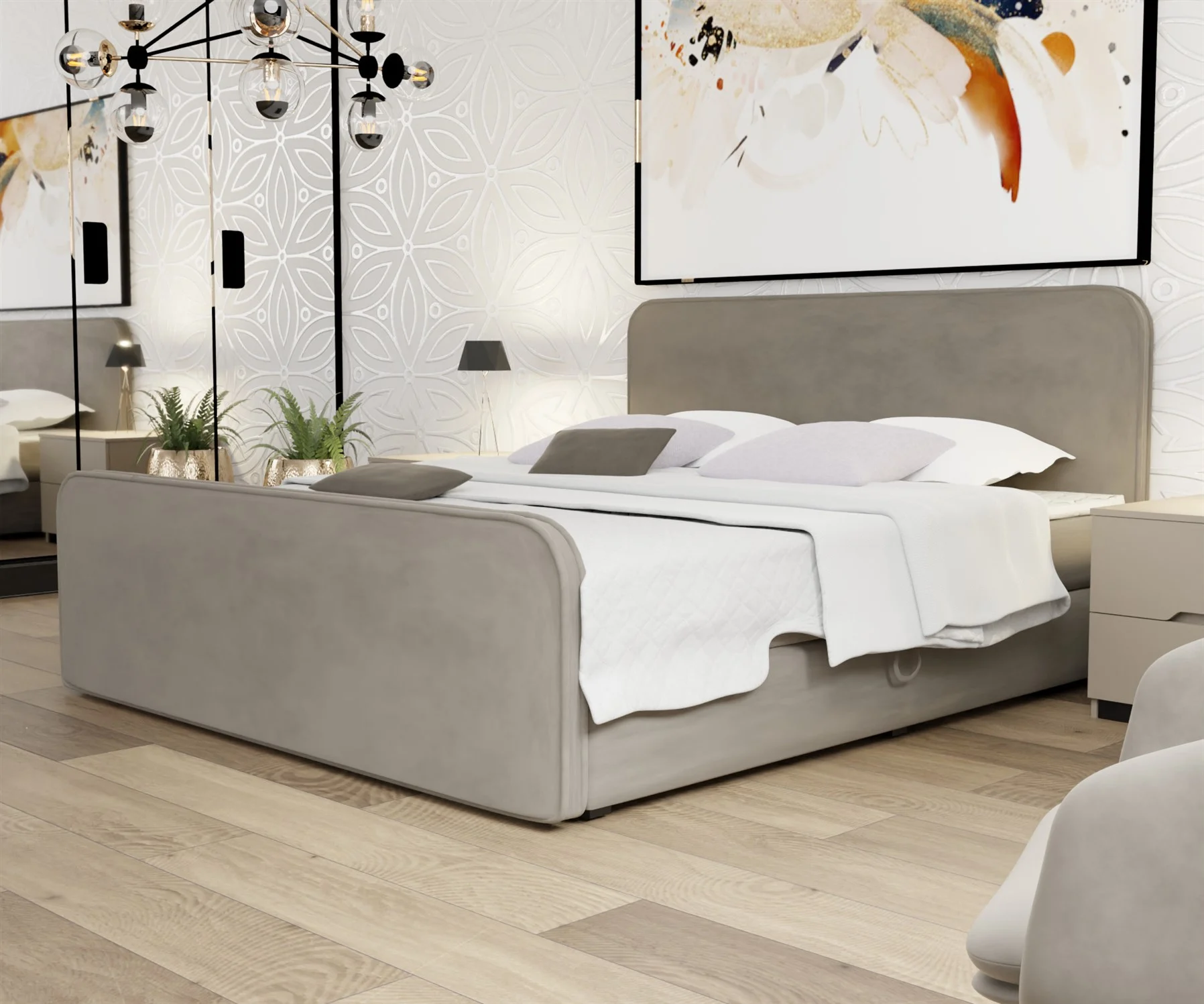 Boxspringbett Schlafzimmerbett MABEL 120x220cm Stoff Opera Velvet Stone - Fun Moebel