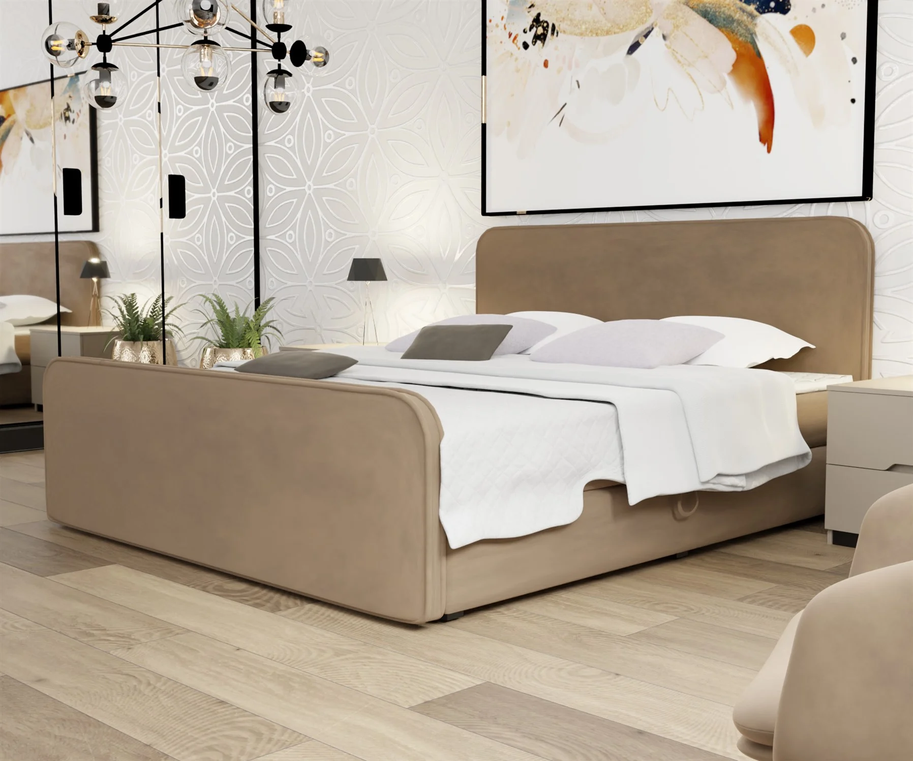 Boxspringbett Schlafzimmerbett MABEL 160x220cm Stoff Opera Velvet Taupe - Fun Moebel