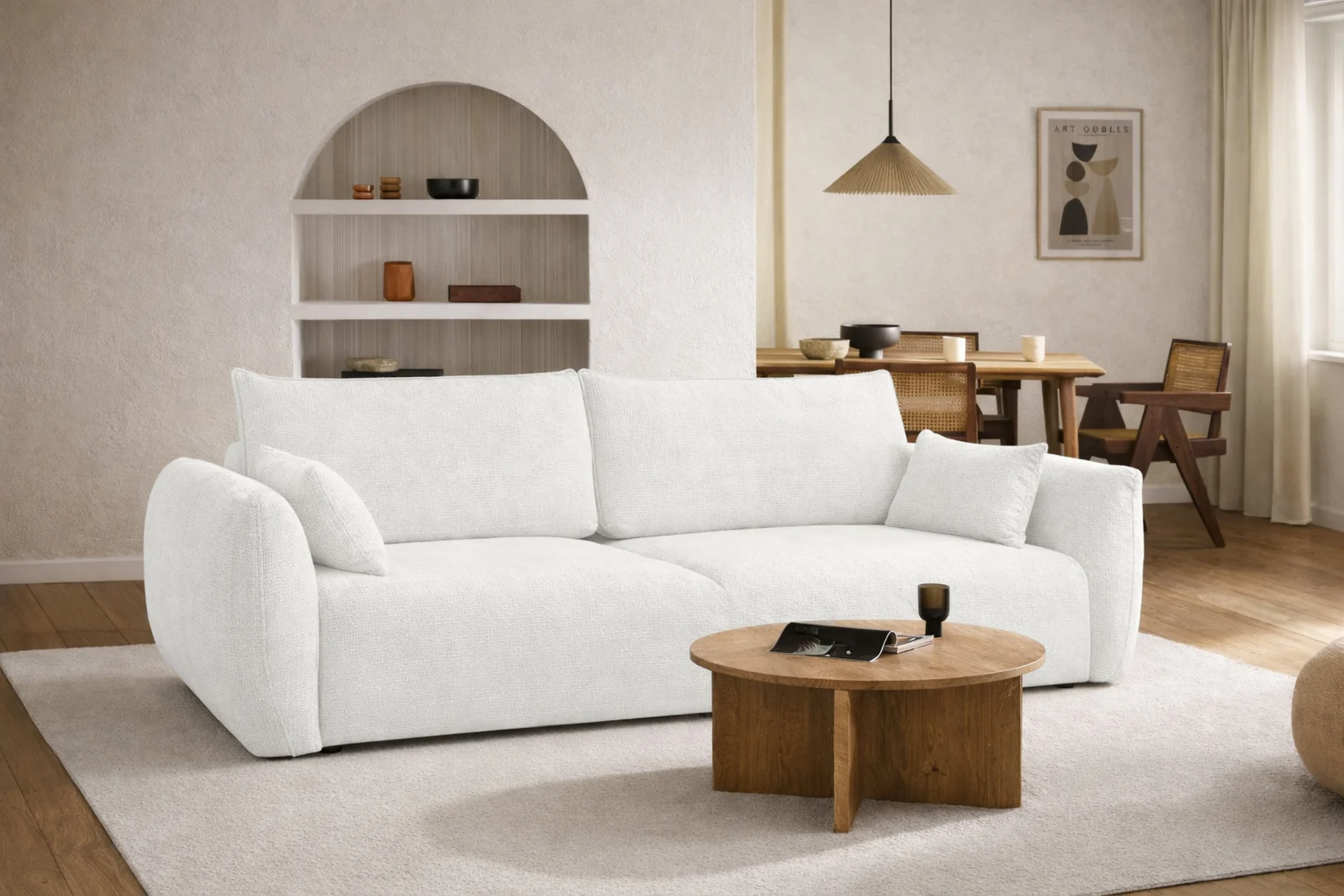 Sofa mit Schlaffunktion und Bettkasten, DL-System, Chenille-Stoff FLOW, Zephira