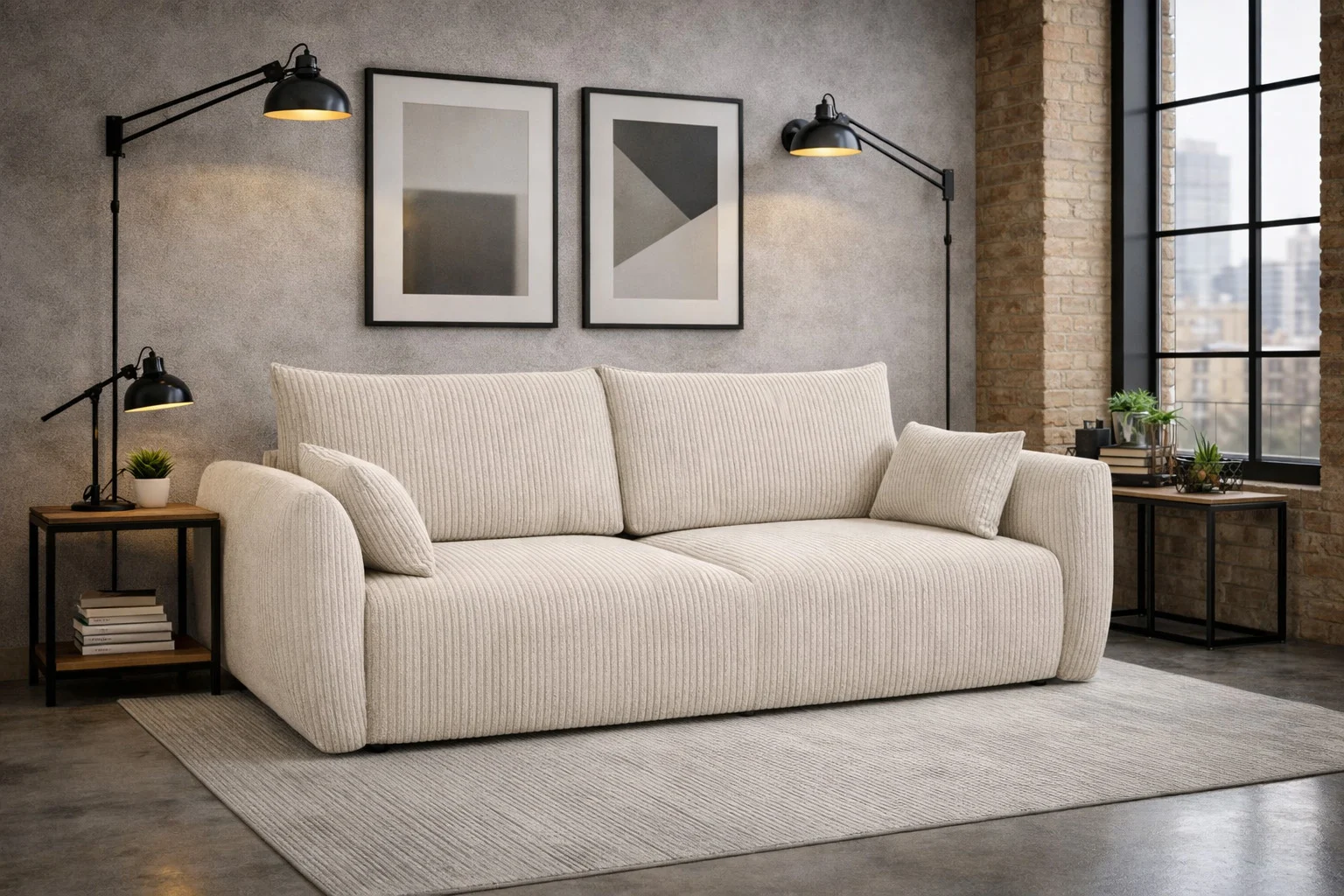 Sofa mit Schlaffunktion und Bettkasten, Cordstoff Poso, Zephira