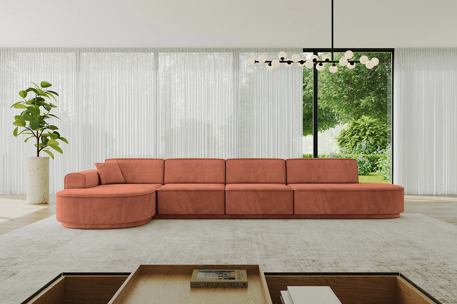 Ecksofa MARI-L3-v3 Apricot - Dream Velvet 202.07