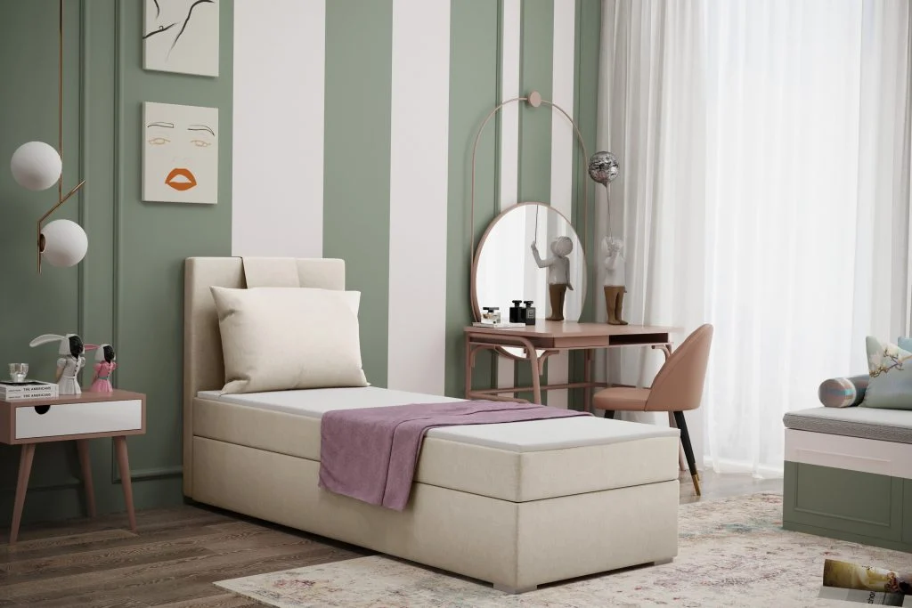 Boxspringbett mit Bettkasten matratze topper AMANDA 80/90/100 cm viele farben - Jugendbett