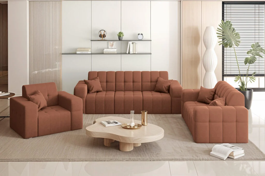 Wohnlandschaft NIMES – Sofagarnitur 3-2-1 , breite Farbpalette, Stoff Portland