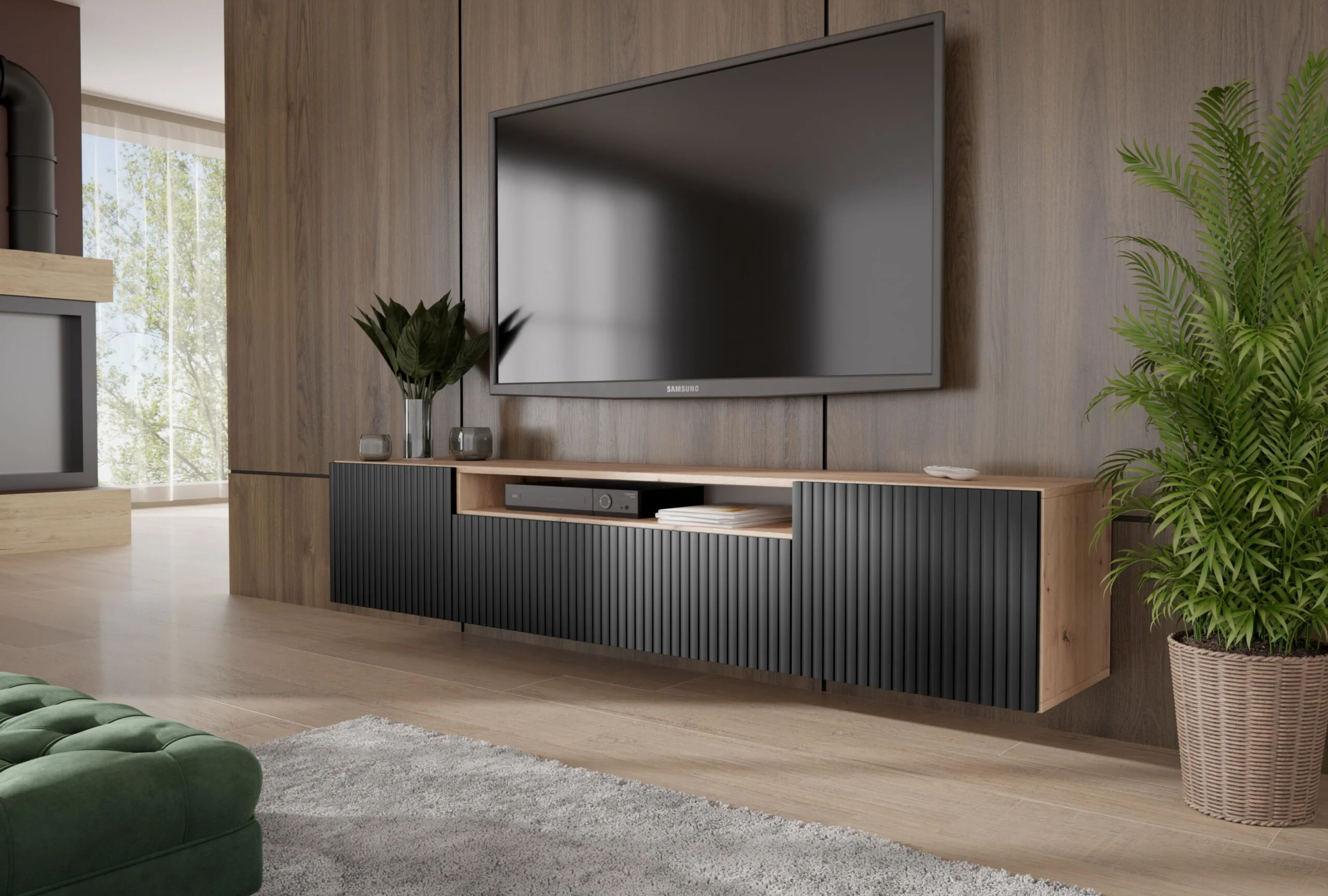 Lowboard TILO Artisan und Schwarz 200 cm - Altdecor
