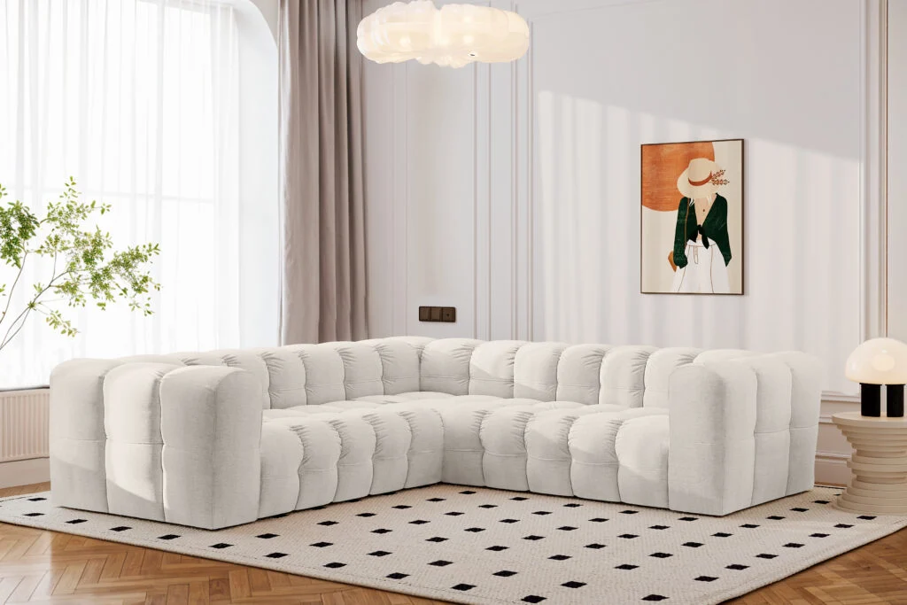 BALOO CORNER – Designer Ecksofa mit Steppung, großes Ecksofa für das Wohnzimmer, Stoff Moly
