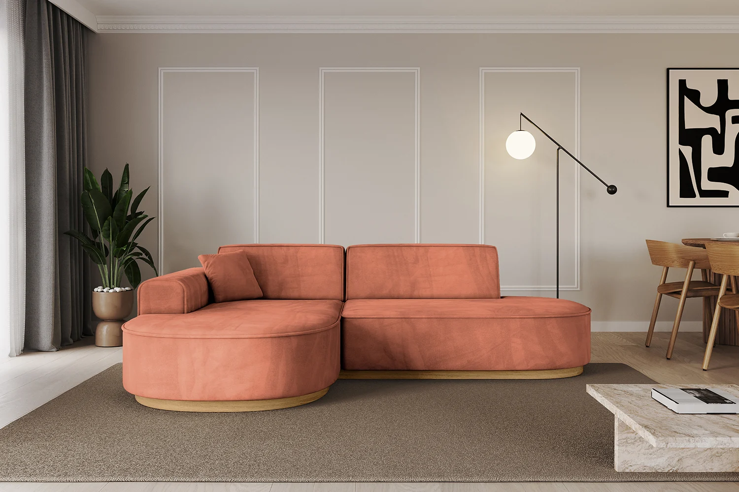 Ecksofa MARI-L1-v2 Apricot - Dream Velvet 202.07