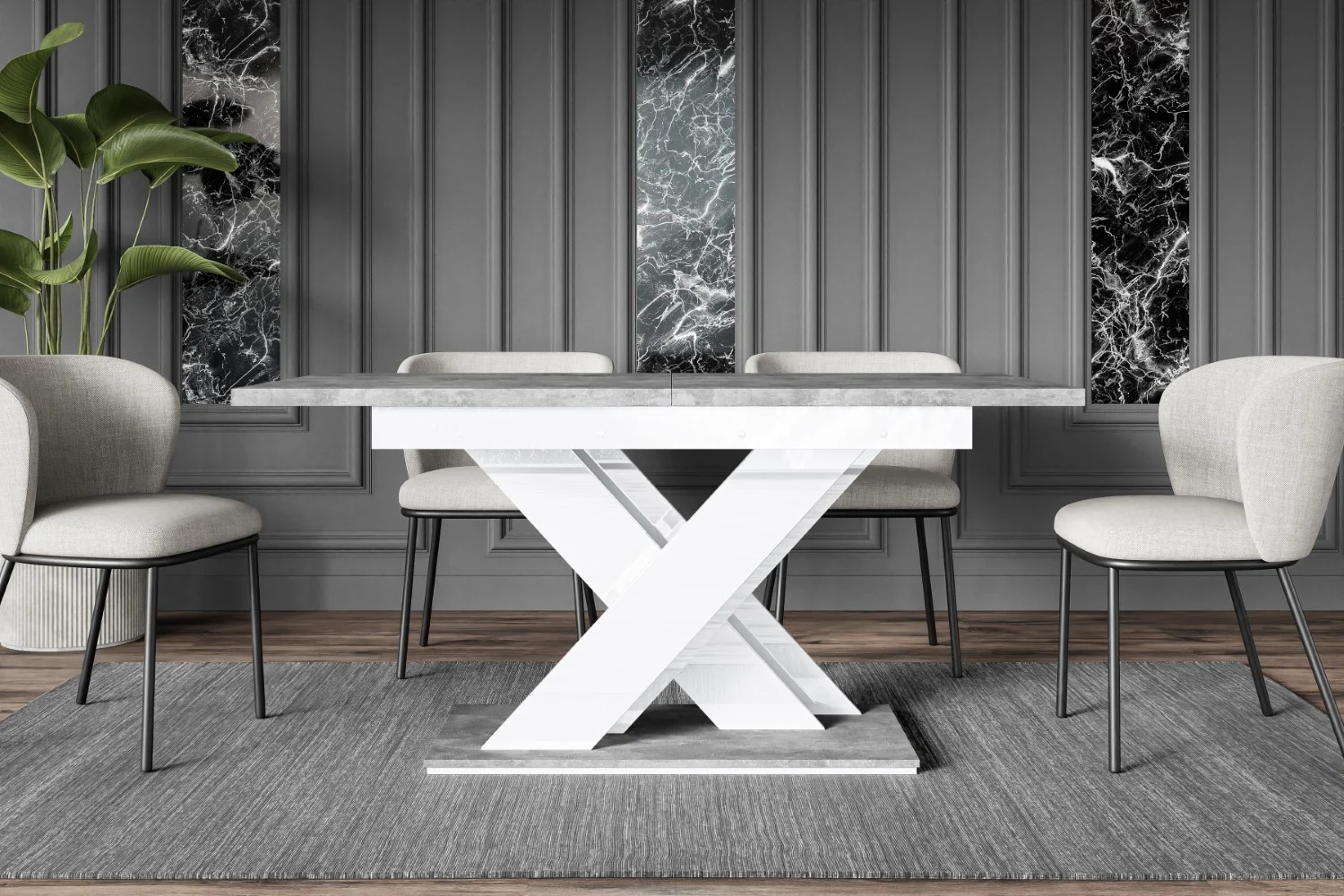 Esstisch RONX Betonoptik / Weiß Hochglanz - Altdecor