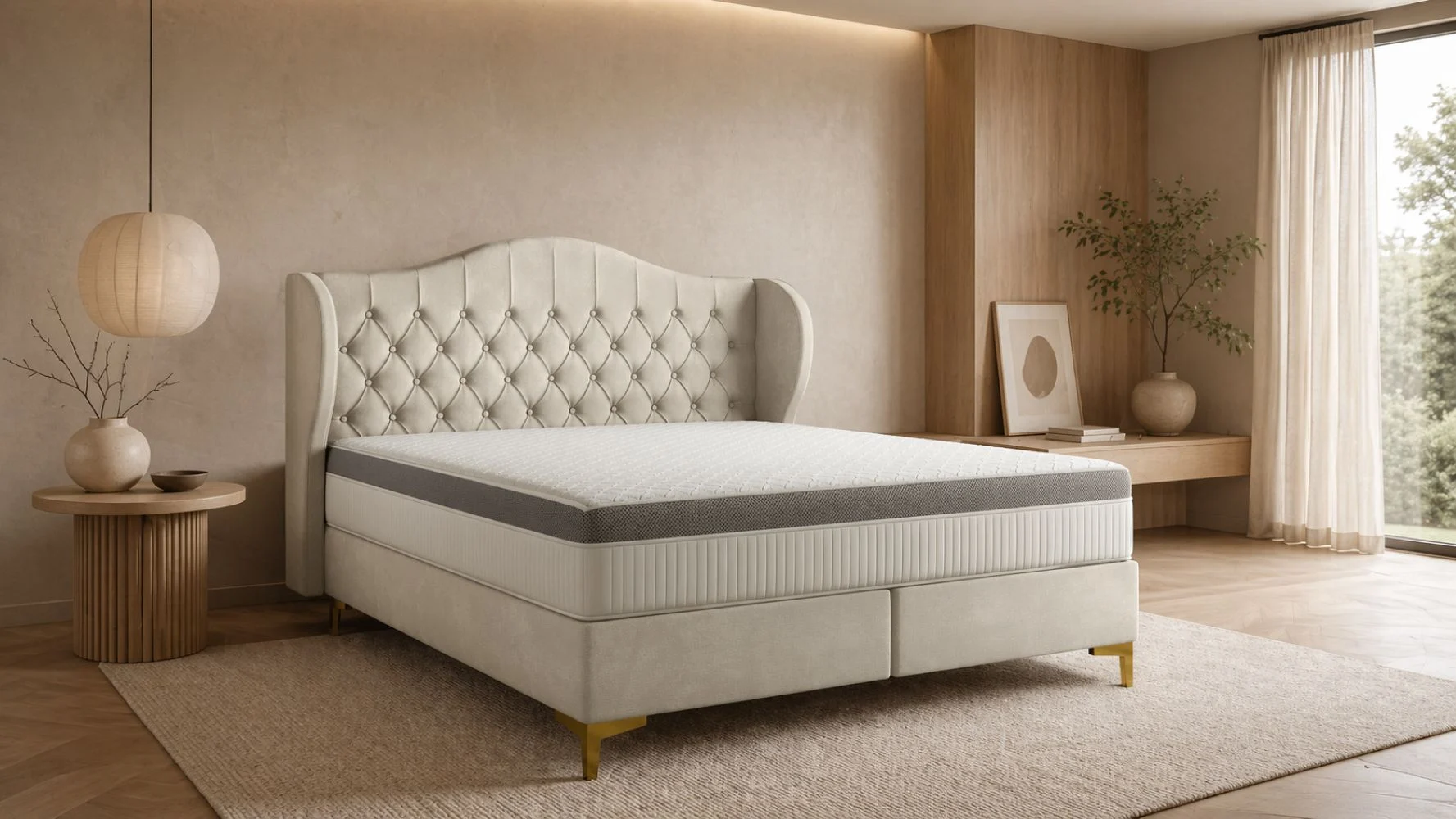 Designerbett LEGEND mit Taschenfederkernmatratze & Kokos ,Polsterbett Whisper Stoff - Betten