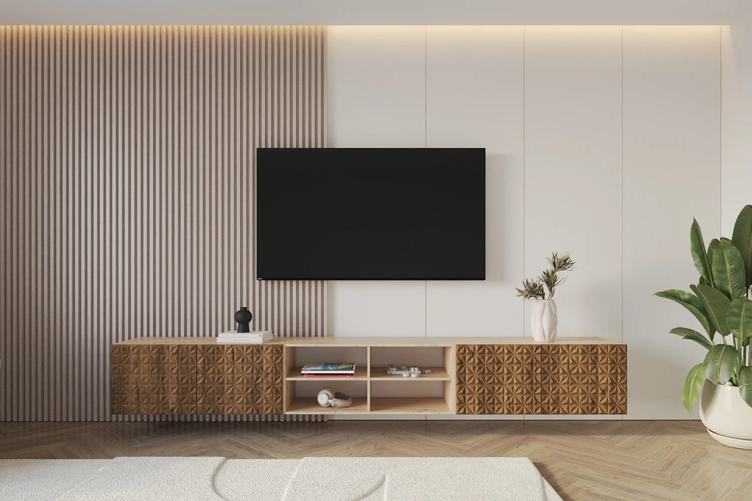 Lowboard VIRA 4 offen Artisan und Katania 3 x 100 cm - Altdecor
