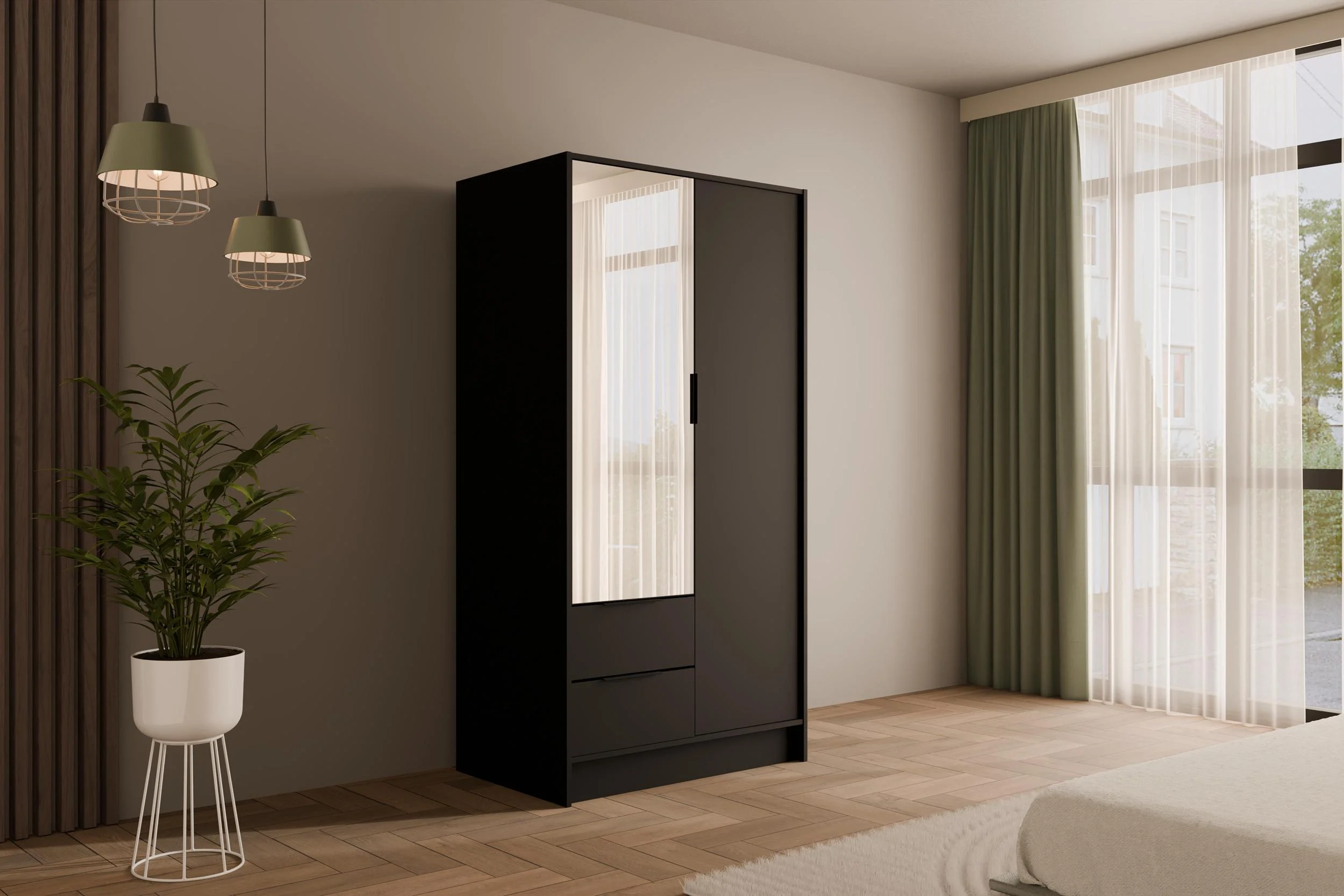 Drehtürenschrank KOLIN Schwarz 102 cm x 51 cm x 200 cm - Altdecor