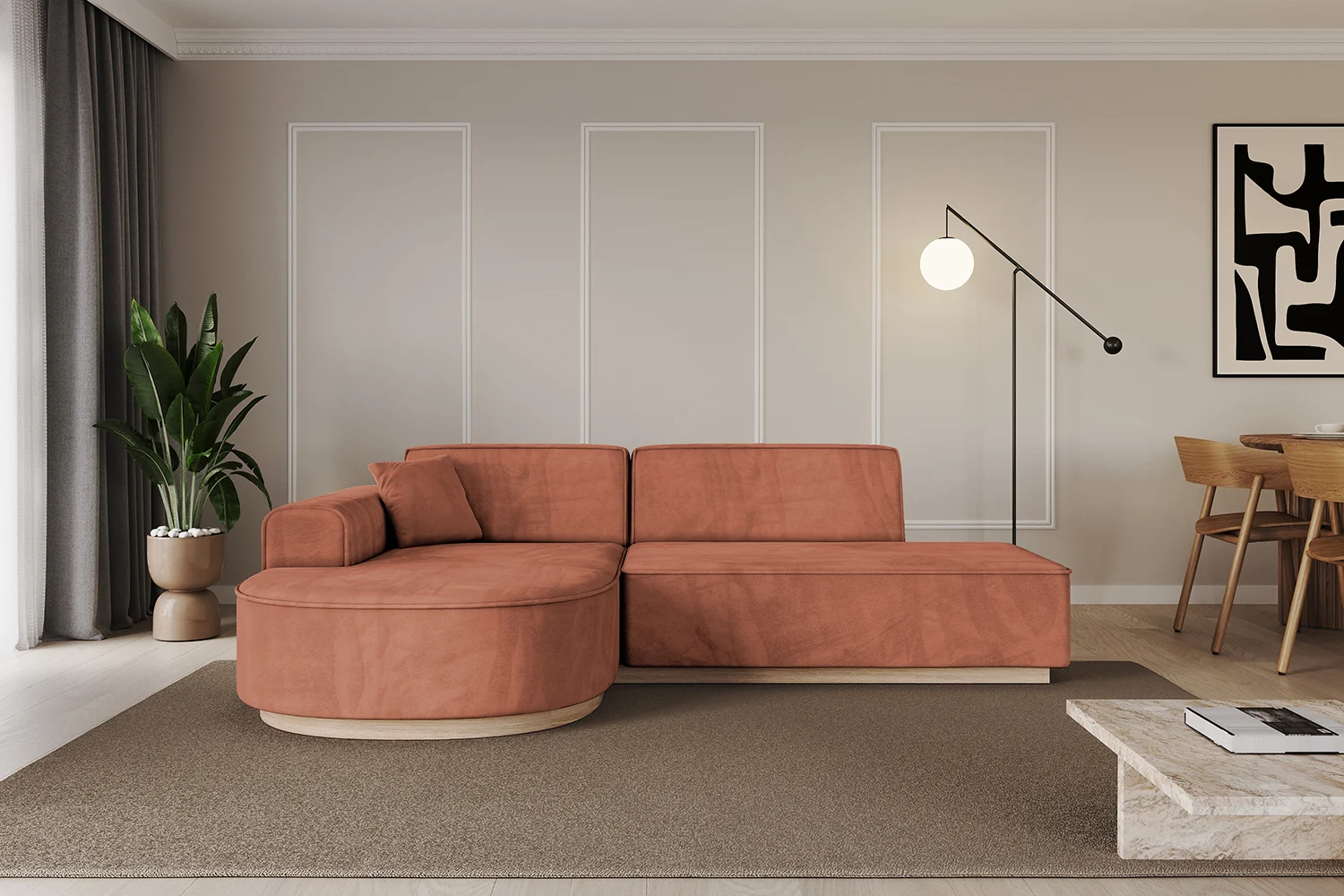 Ecksofa ARRIO-L1 Apricot - Dream Velvet 202.07