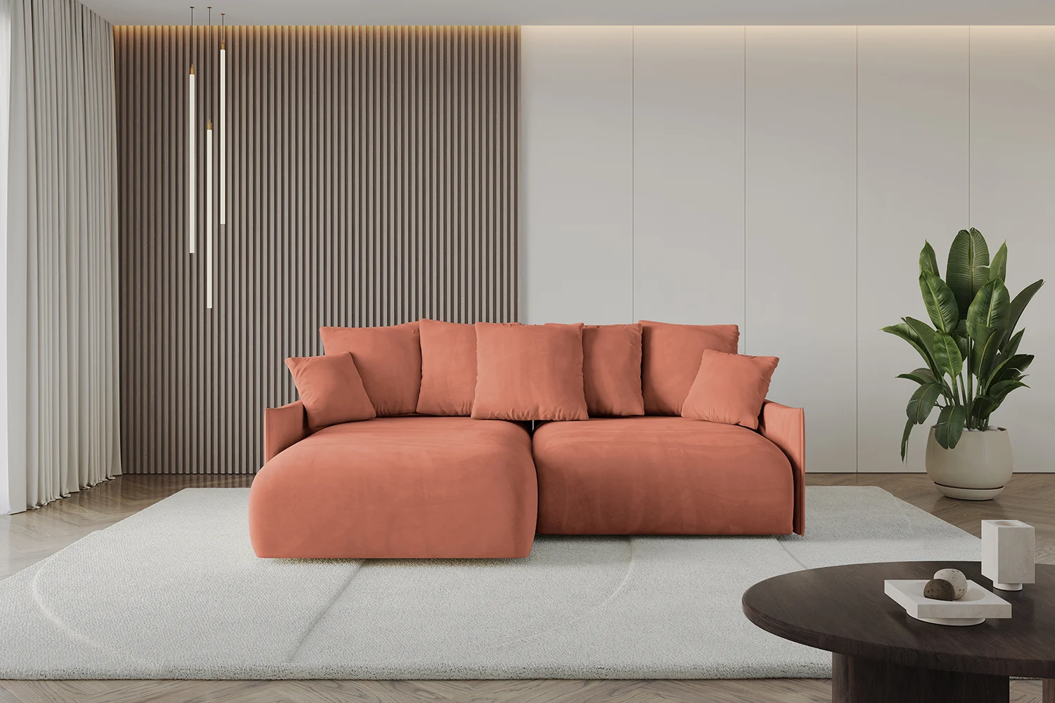 Ecksofa ONESK-L-v1 Apricot - Dream Velvet 202.07