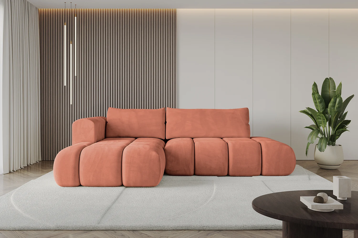 Ecksofa CLOUD-L Apricot - Dream Velvet 202.07