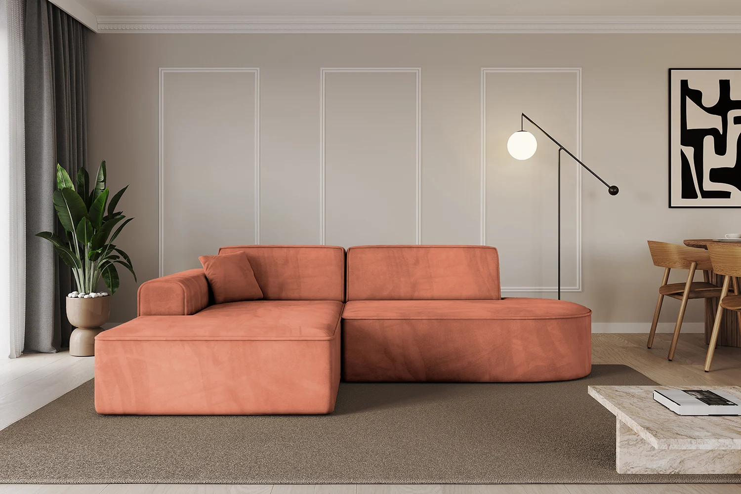 Ecksofa IREA-L1-v3 Apricot - Dream Velvet 202.07