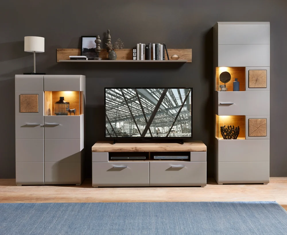 Innostyle Fun Plus II Wohnwand Basalt/Eiche Altholz Grau/Braun
