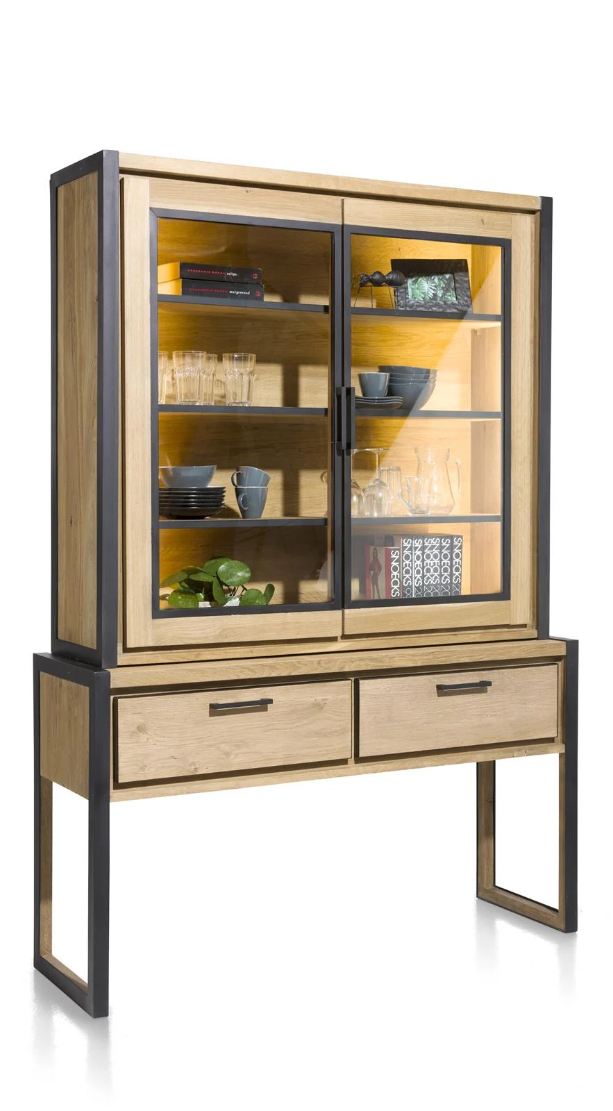 Henders & Hazel Metalo Buffet 2 Glastüren + LED Eiche Furnier/Metallgestell 140x200 cm