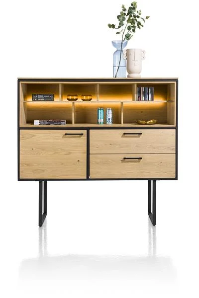 XOOON Belo Highboard Eiche/Metall mit LED 140x45 cm
