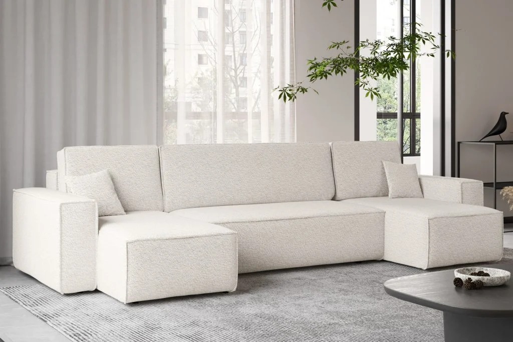 Ecksofa mit Schlaffunktion und Bettkasten, Sofa U-form, Couch U-form BEST stoff Abriamo