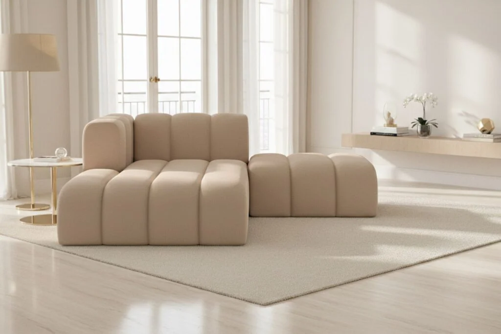 Chaiselongue Grand mit Hocker aus Veloursstoff Salvador - Ecksofa