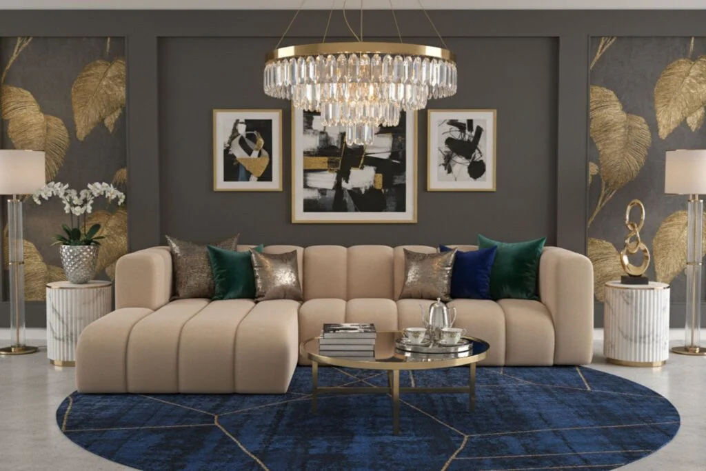 Ecksofa Grand L 287 cm aus Veloursstoff Salvador