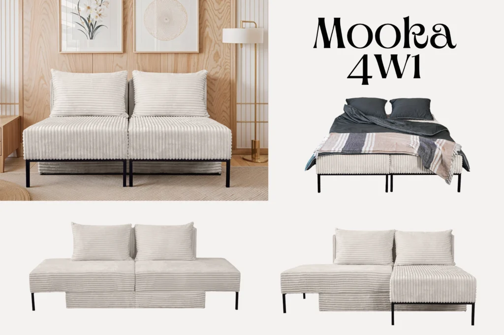 Liegestuhl ,Sofa mit Schlaffunktion, Ecksofa, Betten, MOOKA 4in1-Multifunktions-System, stoff Velo