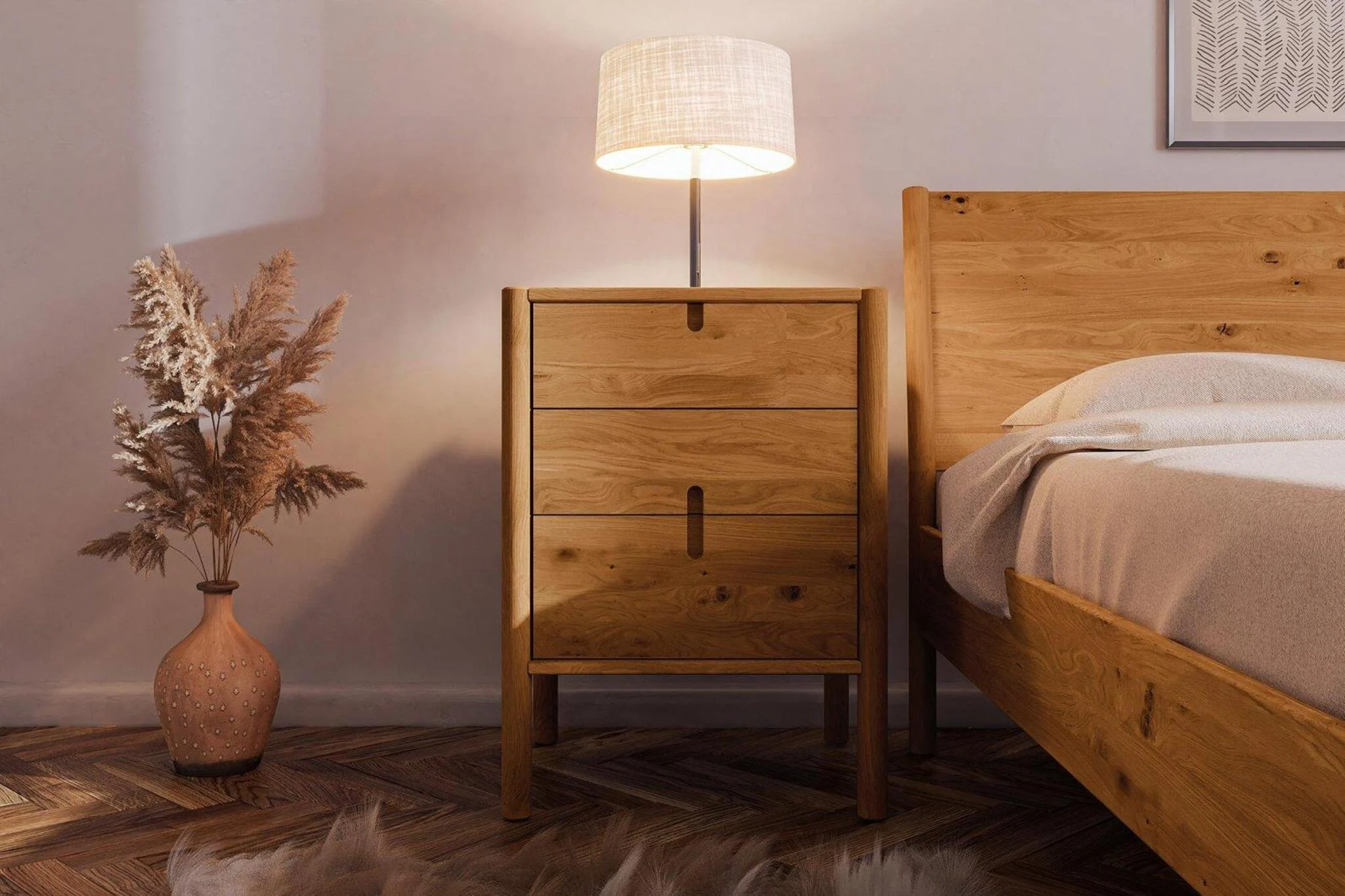 Nachtschrank SAGA Eiche massiv 60x69x36 cm - Fun Möbel