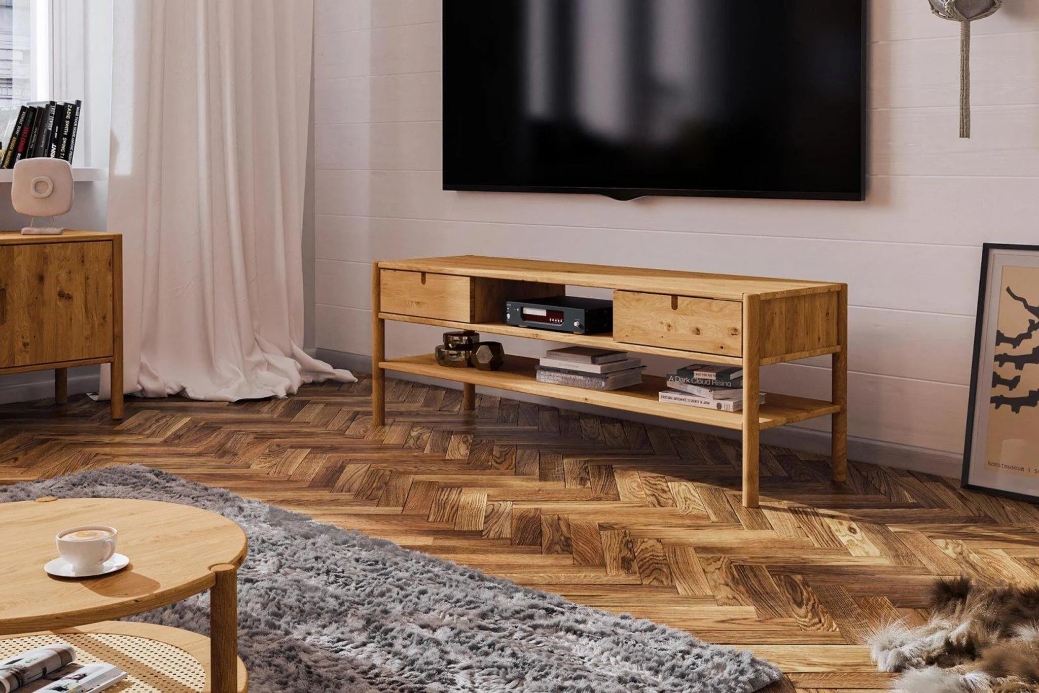 Lowboard TV-Schrank SAGA Eiche massiv 160x59x46 cm