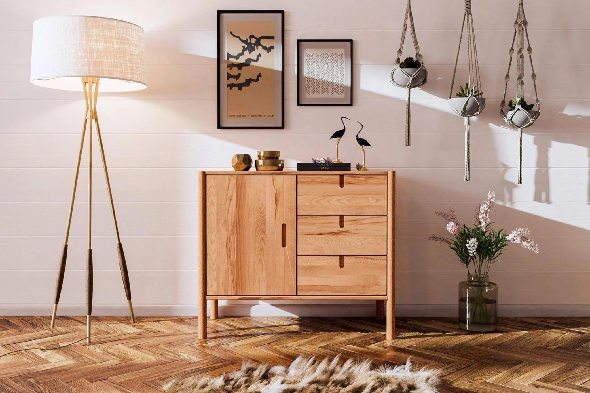 Kommode Schrank SAGA Buche massiv 97x84x46 cm - Fun Möbel