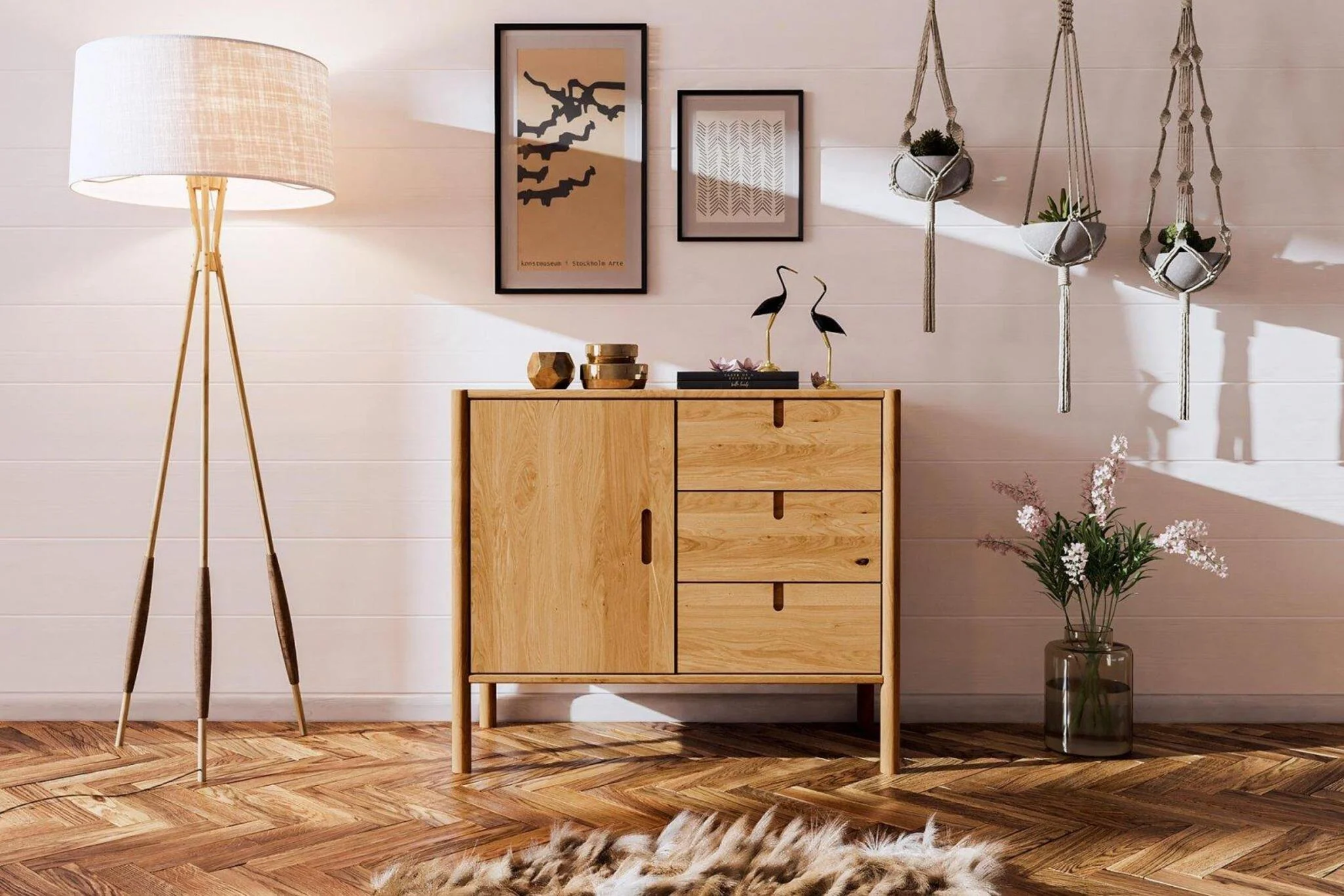 Kommode Schrank SAGA Eiche massiv 97x84x46 cm - Fun Möbel