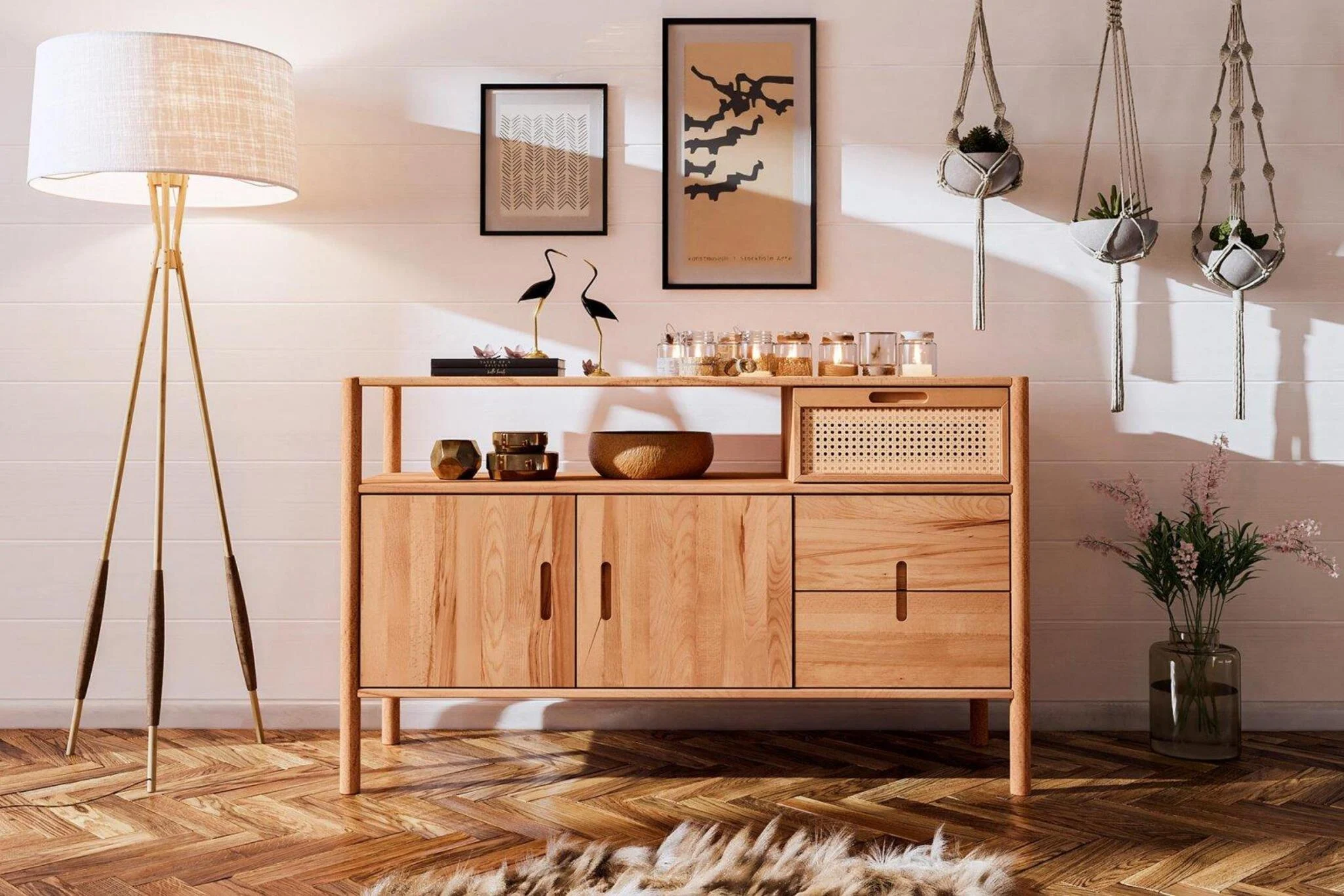 Kommode Schrank SAGA Buche massiv 142x86x46 cm - Fun Möbel